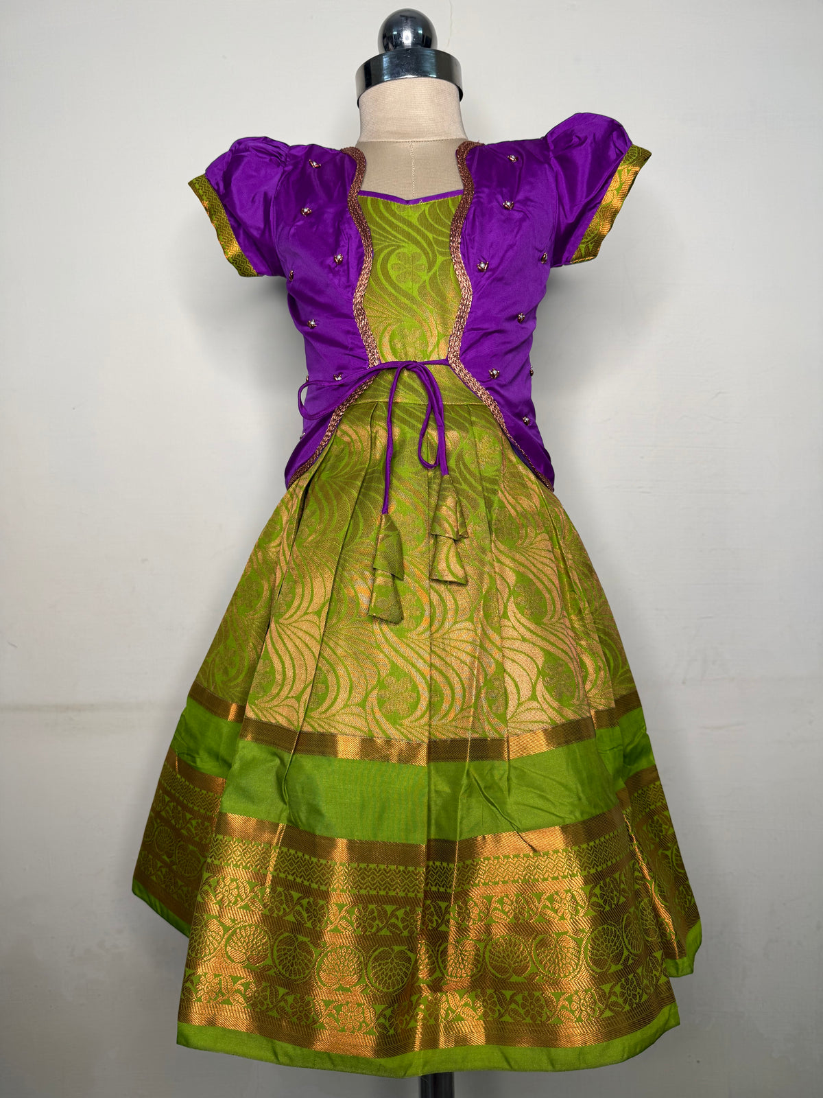 Alagi pattu pavadai purple with green for kids and children