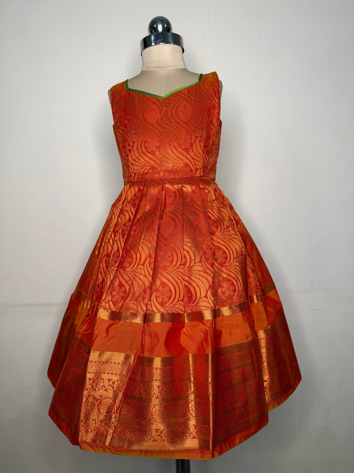 Alagi pattu pavadai green with mango yellow for kids and children