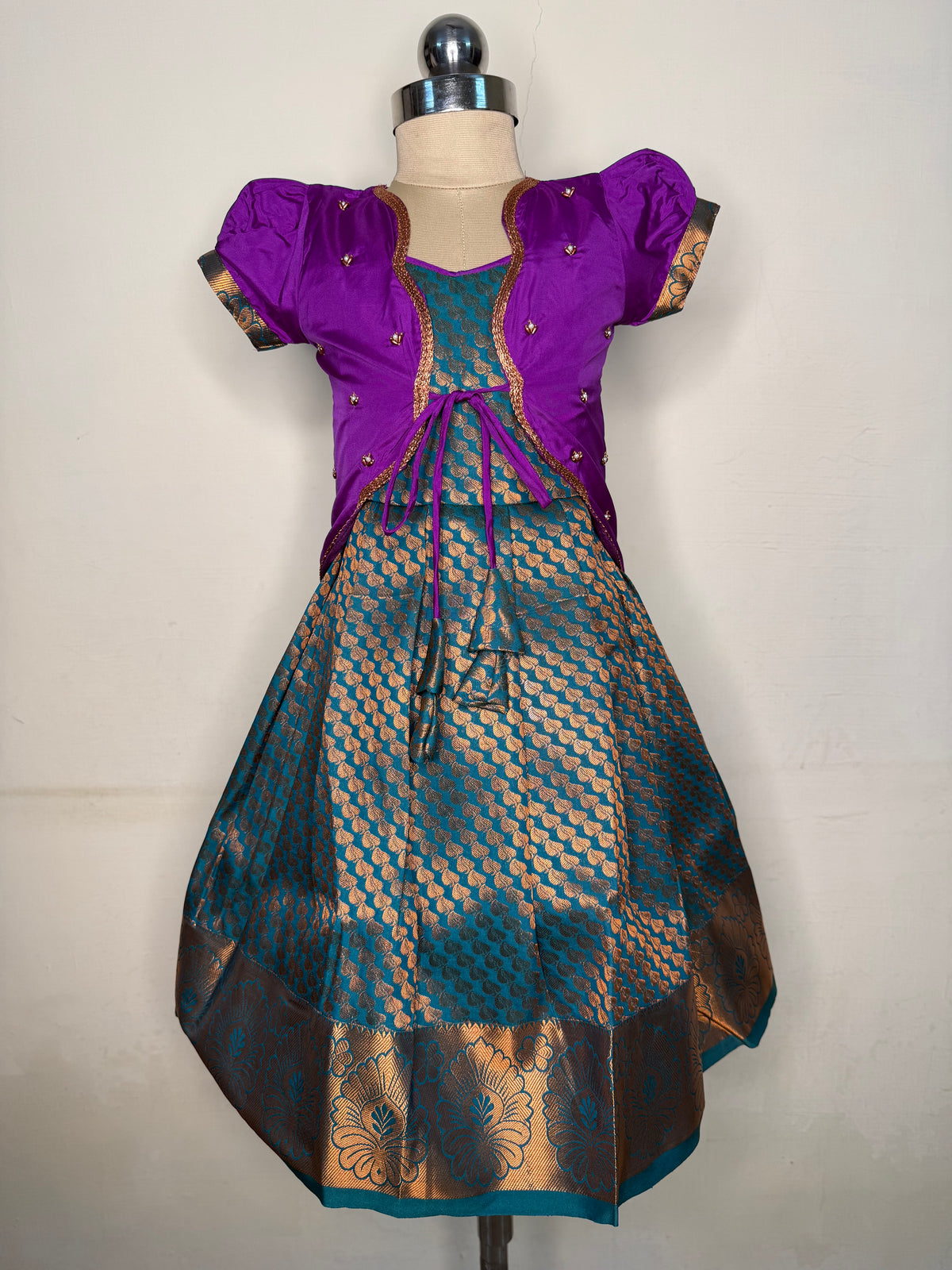 Alagi pattu pavadai purple with dark green for kids and children