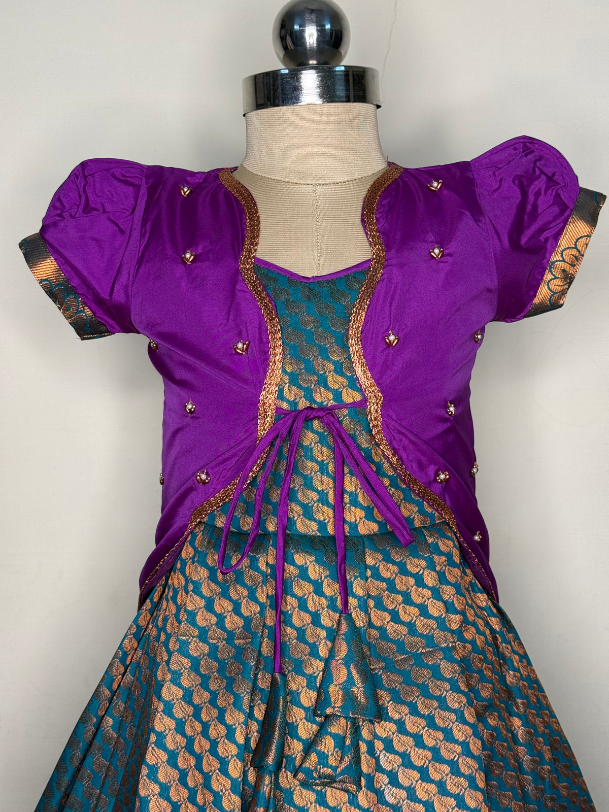 Alagi pattu pavadai purple with dark green for kids and children