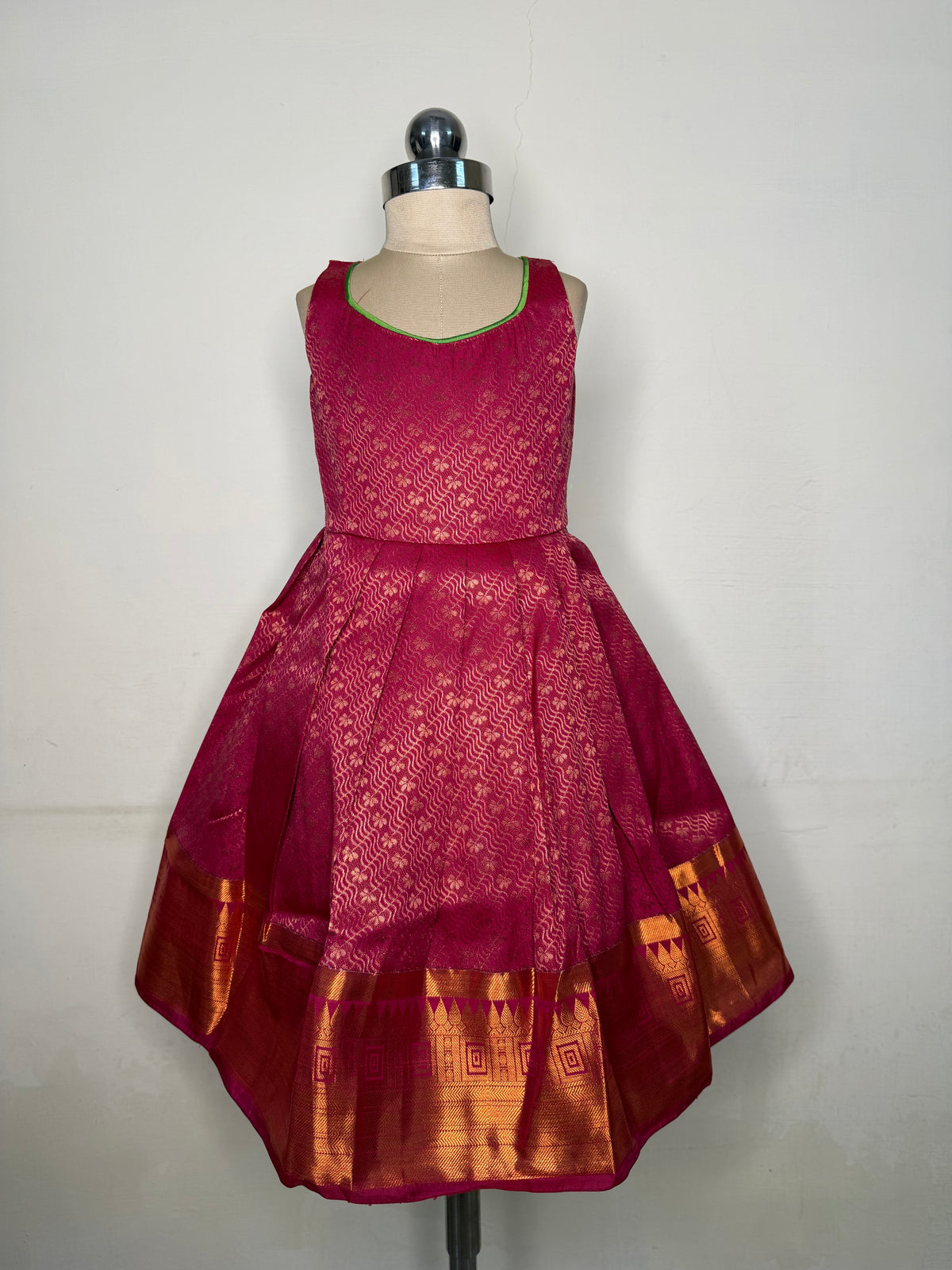 Alagi pattu pavadai Mauve pink with Green for kids and children
