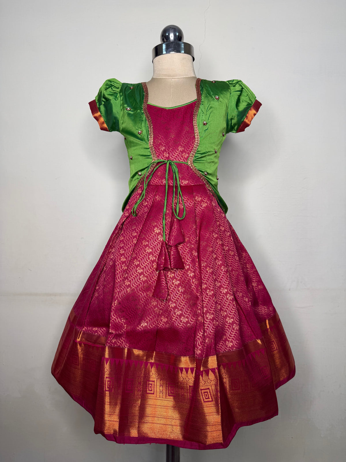Alagi pattu pavadai Mauve pink with Green for kids and children