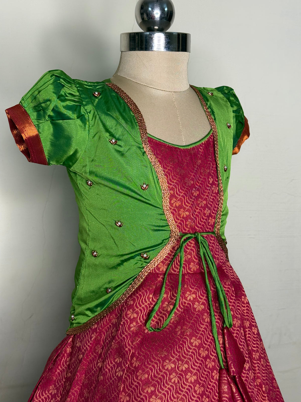 Alagi pattu pavadai Mauve pink with Green for kids and children
