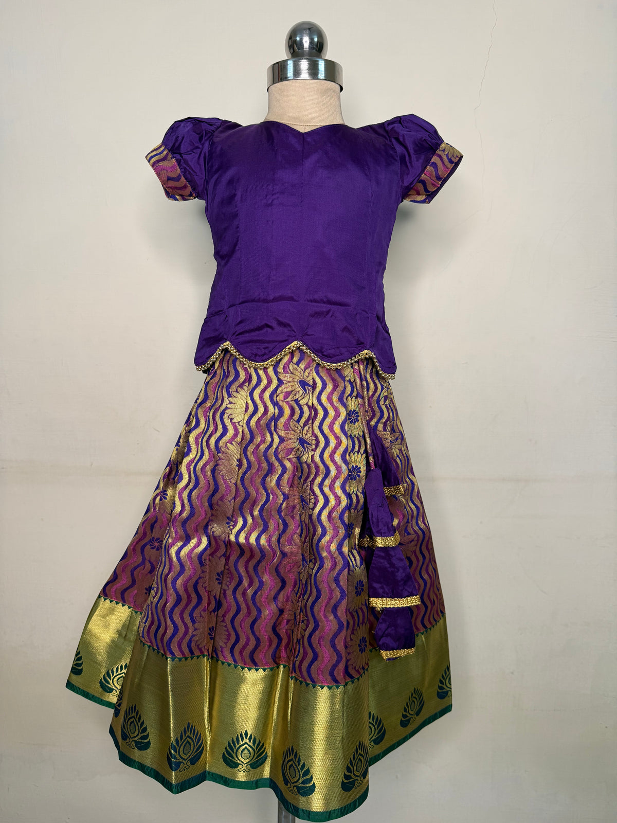 Kannamma 2 in 1 pattu pavadai purple with pink