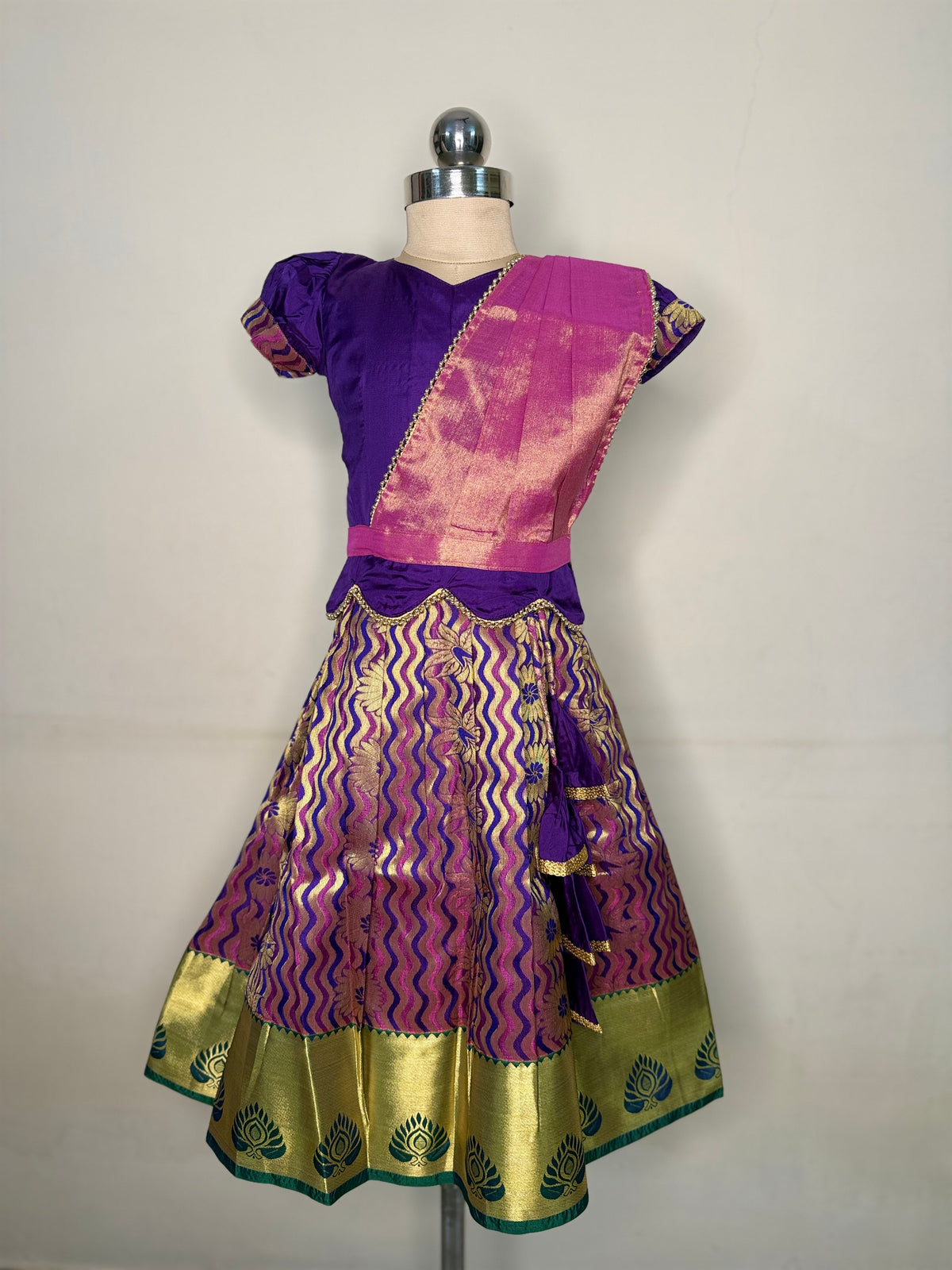 Kannamma 2 in 1 pattu pavadai purple with pink