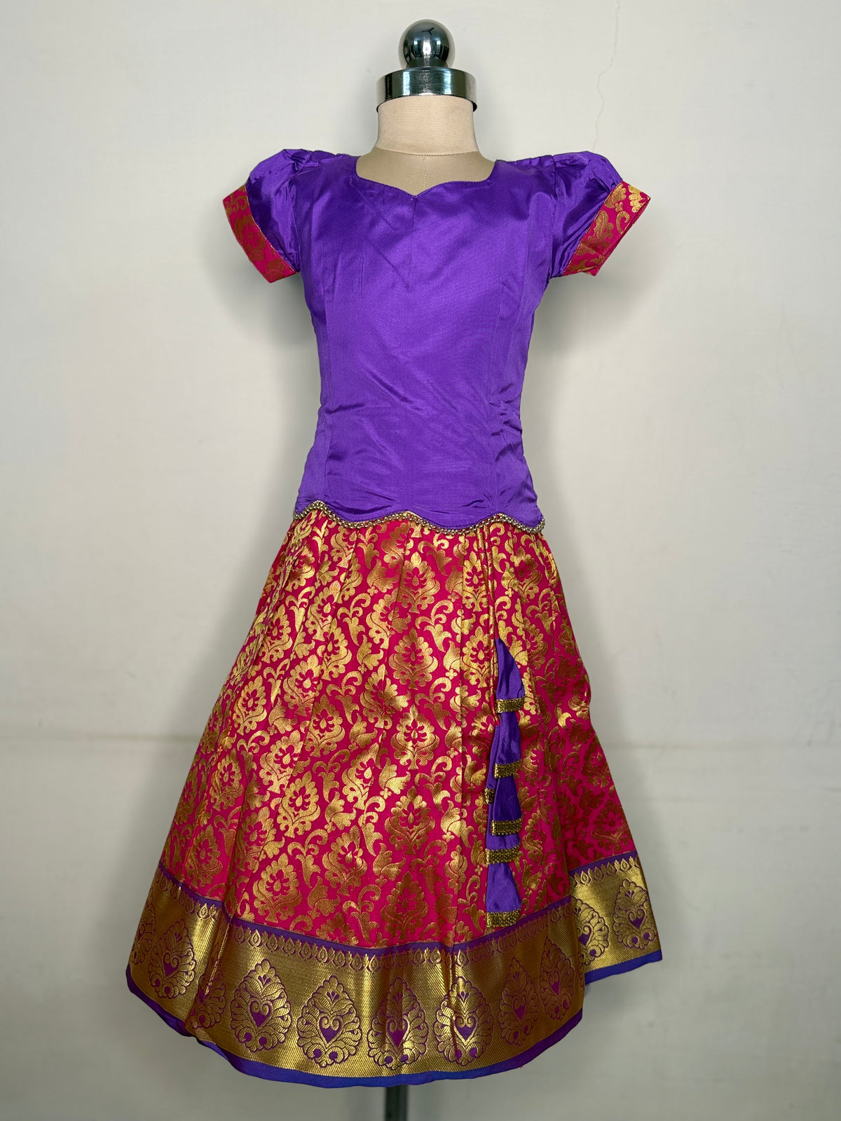 Kannamma 2 in 1 pattu pavadai purple with rose