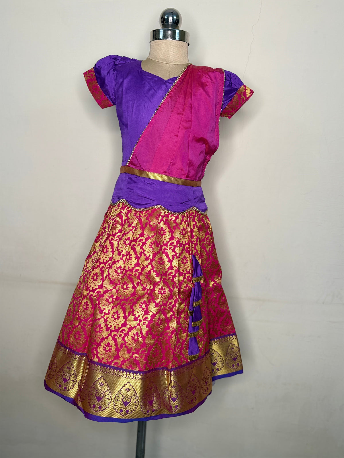 Kannamma 2 in 1 pattu pavadai purple with rose