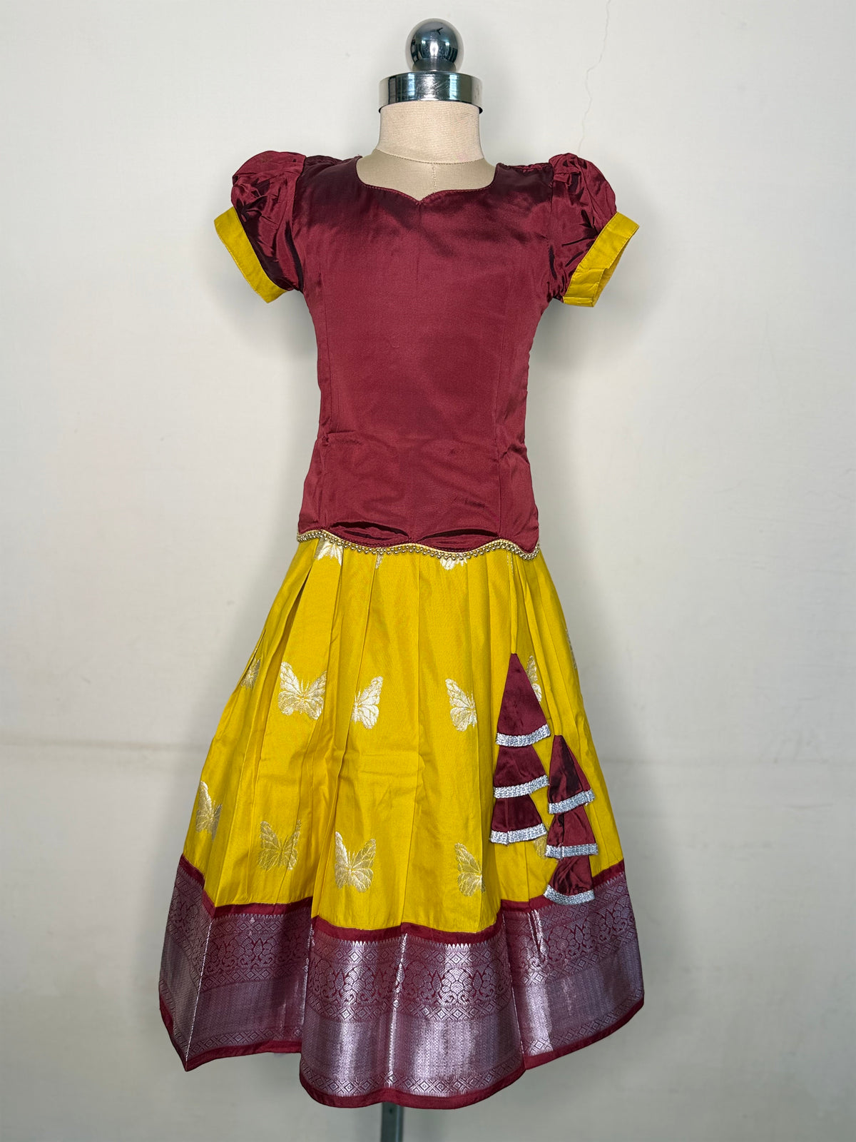 Kannamma 2 in 1 pattu pavadai maroon with yellow