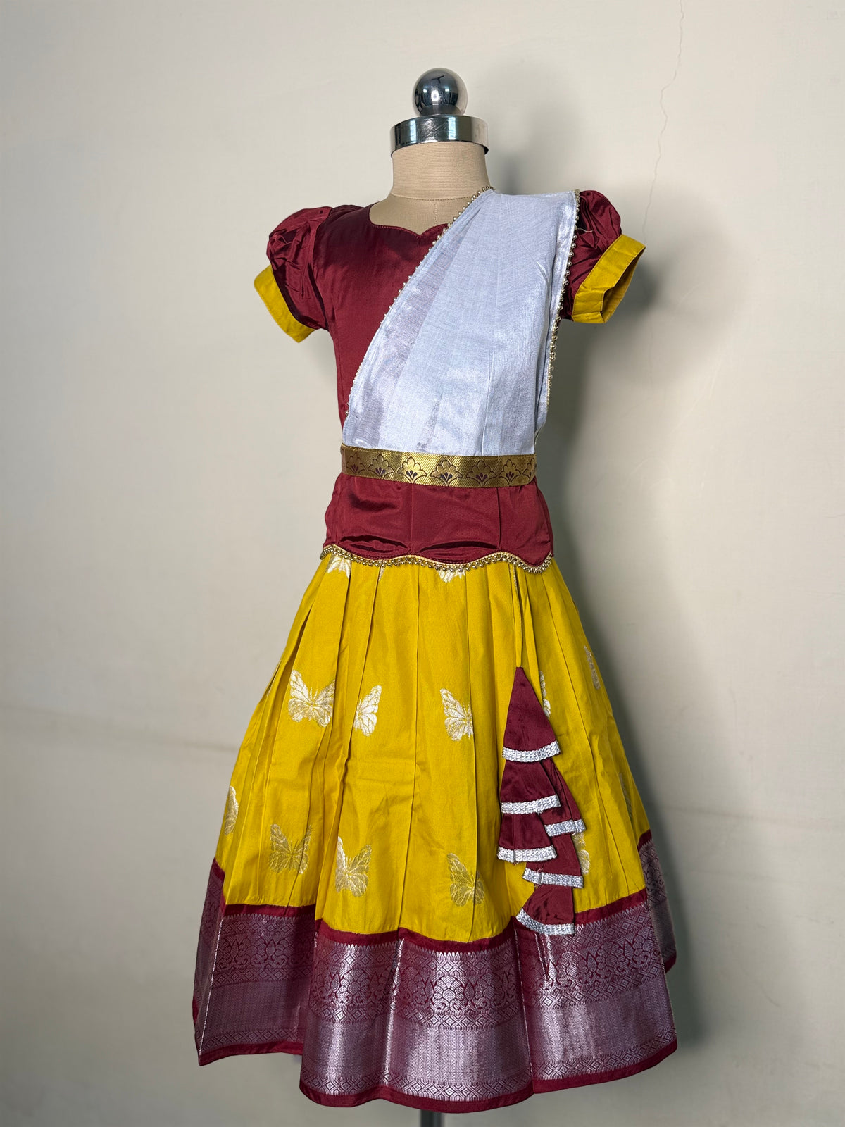 Kannamma 2 in 1 pattu pavadai maroon with yellow