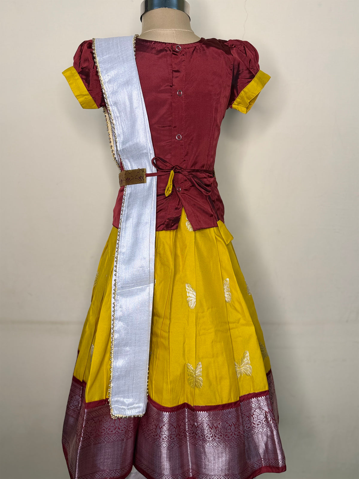 Kannamma 2 in 1 pattu pavadai maroon with yellow
