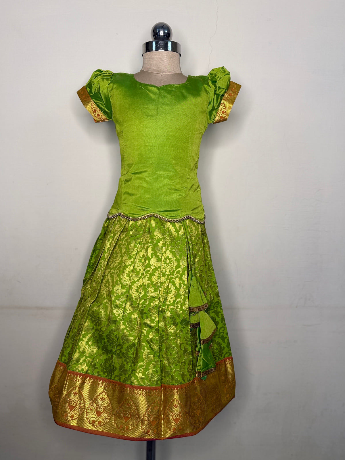 Kannamma 2 in 1 pattu pavadai green with orange