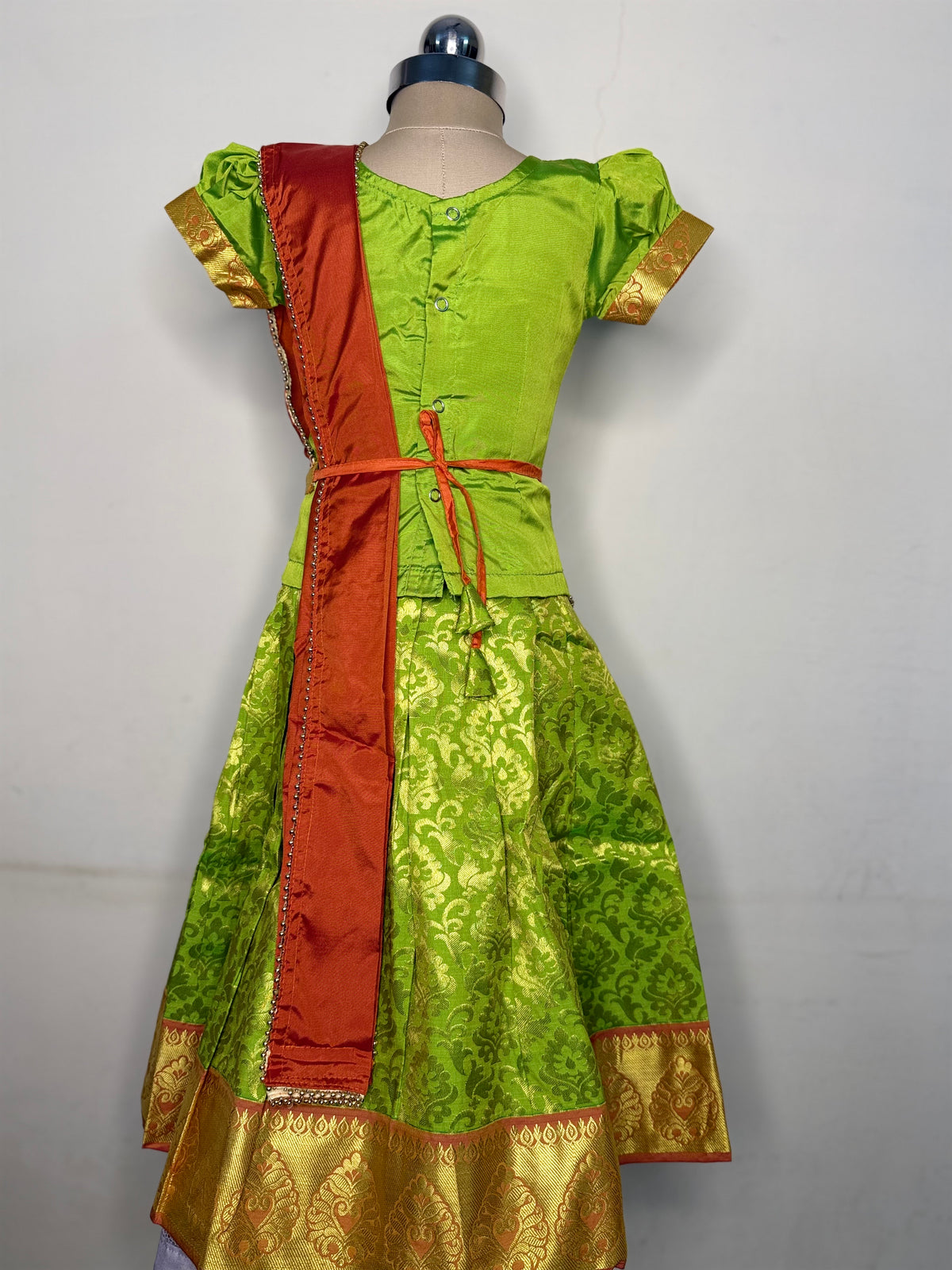 Kannamma 2 in 1 pattu pavadai green with orange