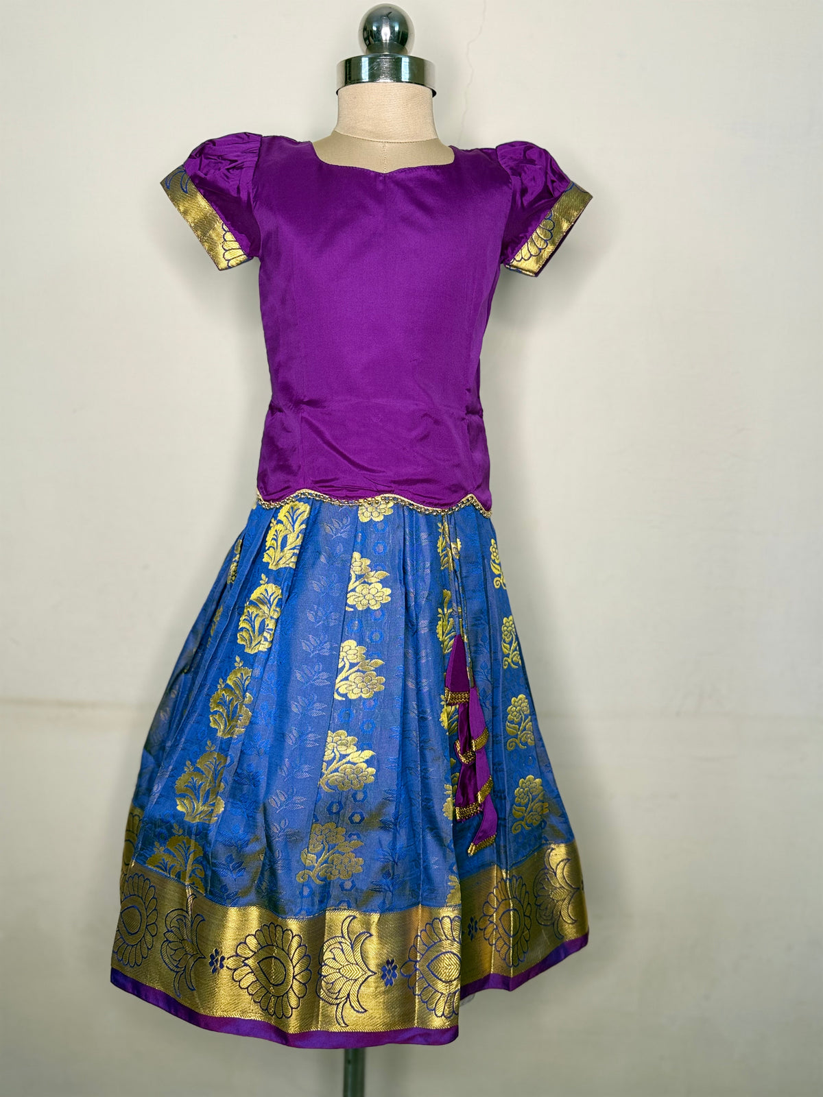Kannamma 2 in 1 pattu pavadai purple with skyblue