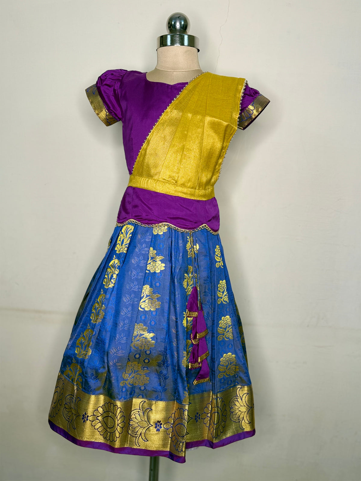 Kannamma 2 in 1 pattu pavadai purple with skyblue