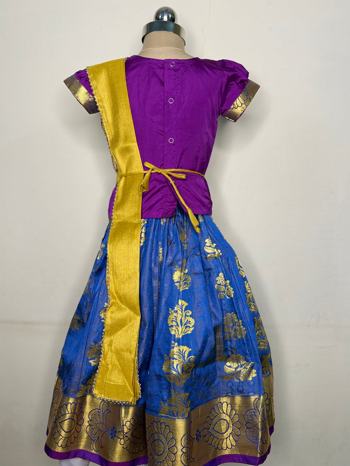 Kannamma 2 in 1 pattu pavadai purple with skyblue