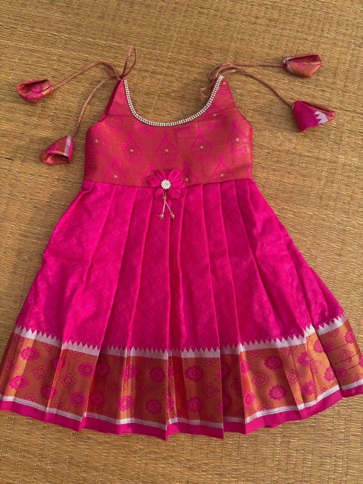 Little Dhiya - DarkPink with copper Zari Tie knot frock