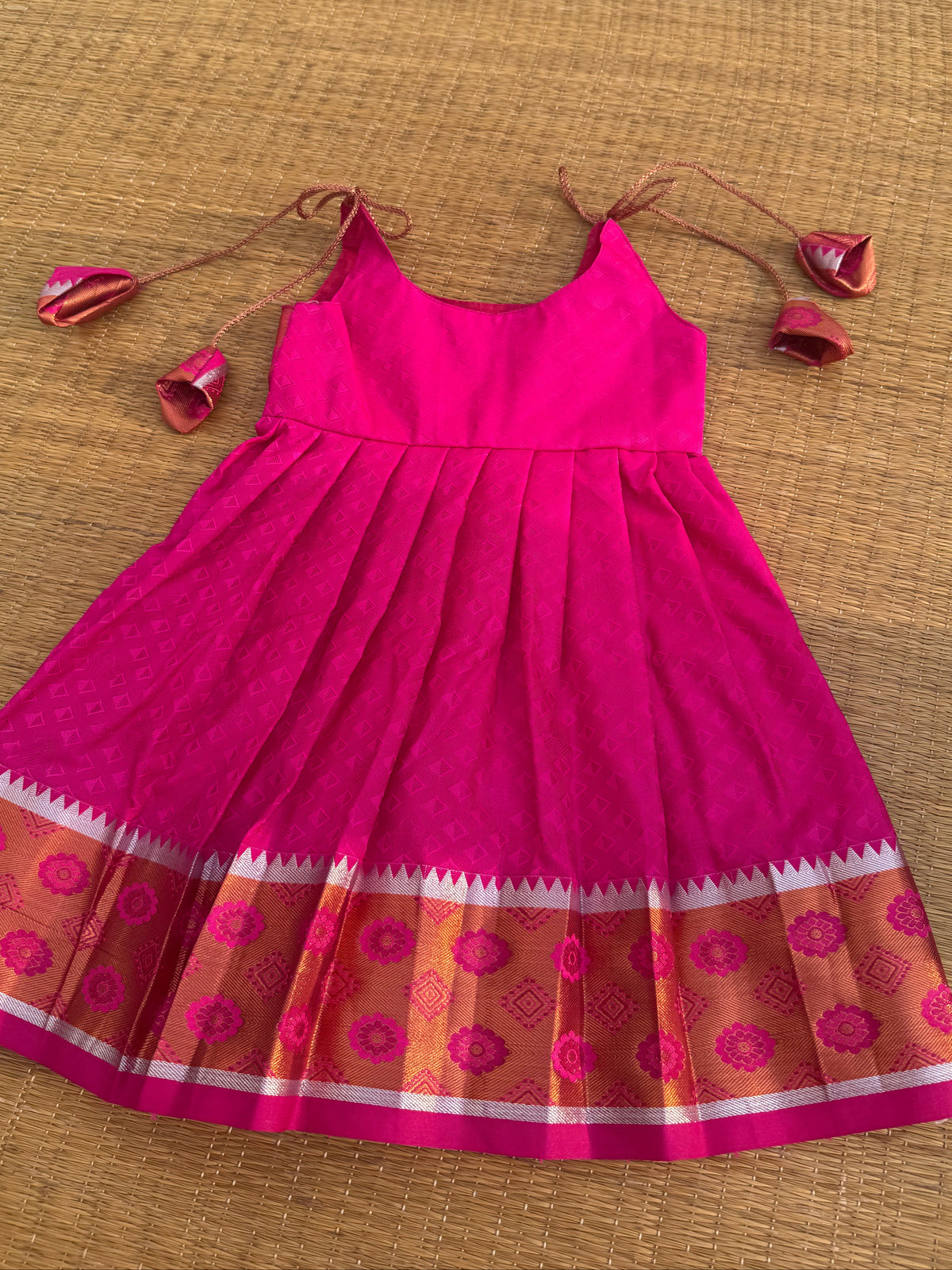 Little Dhiya - DarkPink with copper Zari Tie knot frock