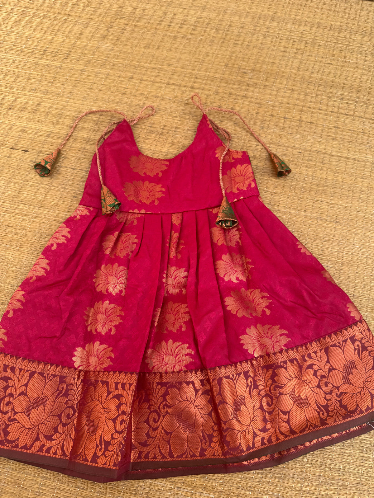 Little Dhiya - Maroon with Green Tie knot frock