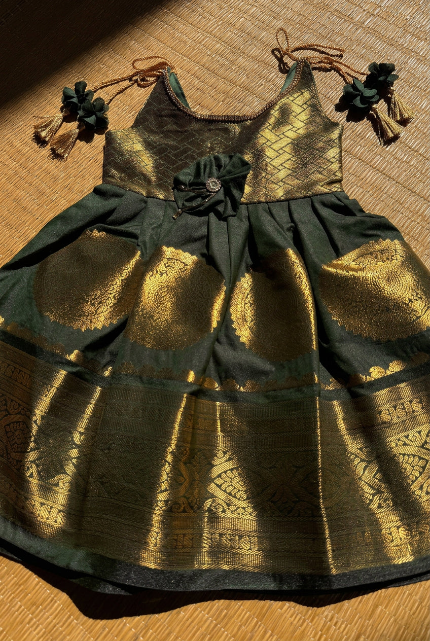 Little Dhiya - DarkGreen Tie knot frock