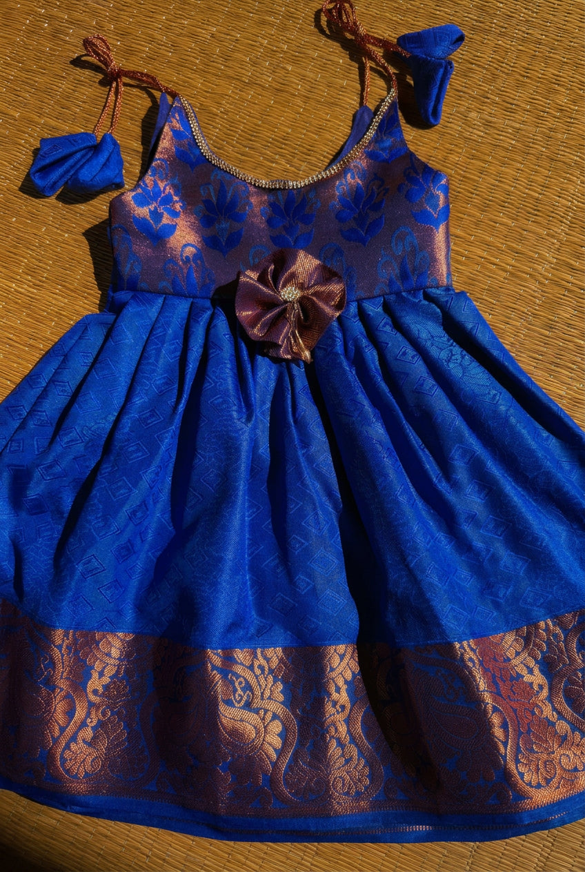 Little Dhiya - RoyalBlue Tie knot frock