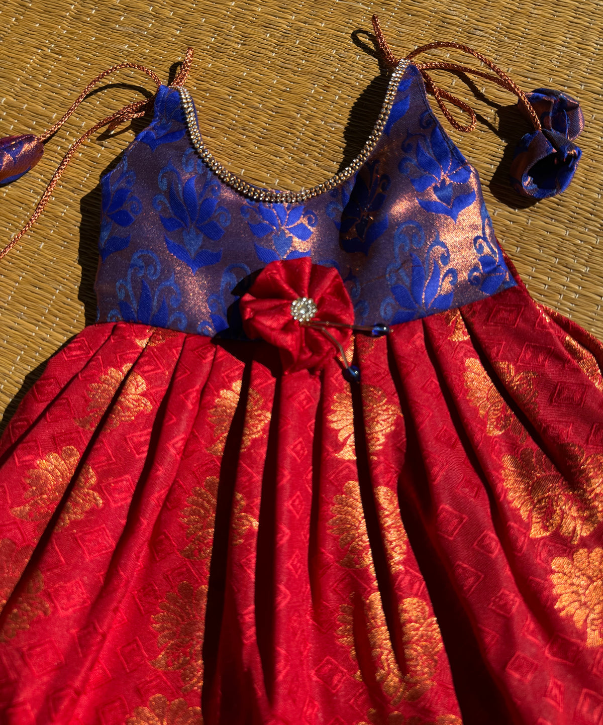 Little Dhiya - Maroon with RoyalBlue Tie knot frock