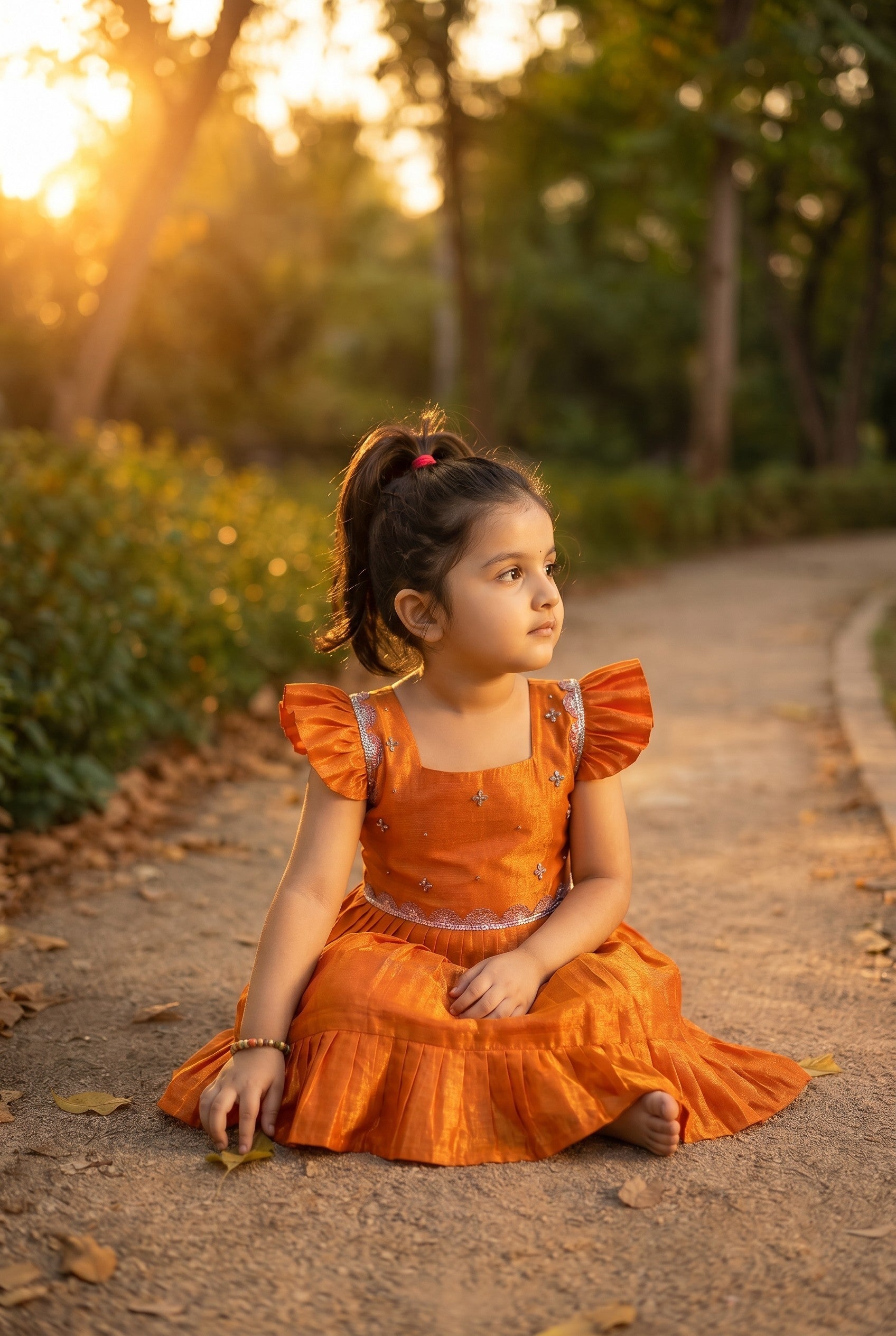 Laya -Orange Elegant Pure tissue cotton frocks for kids to children