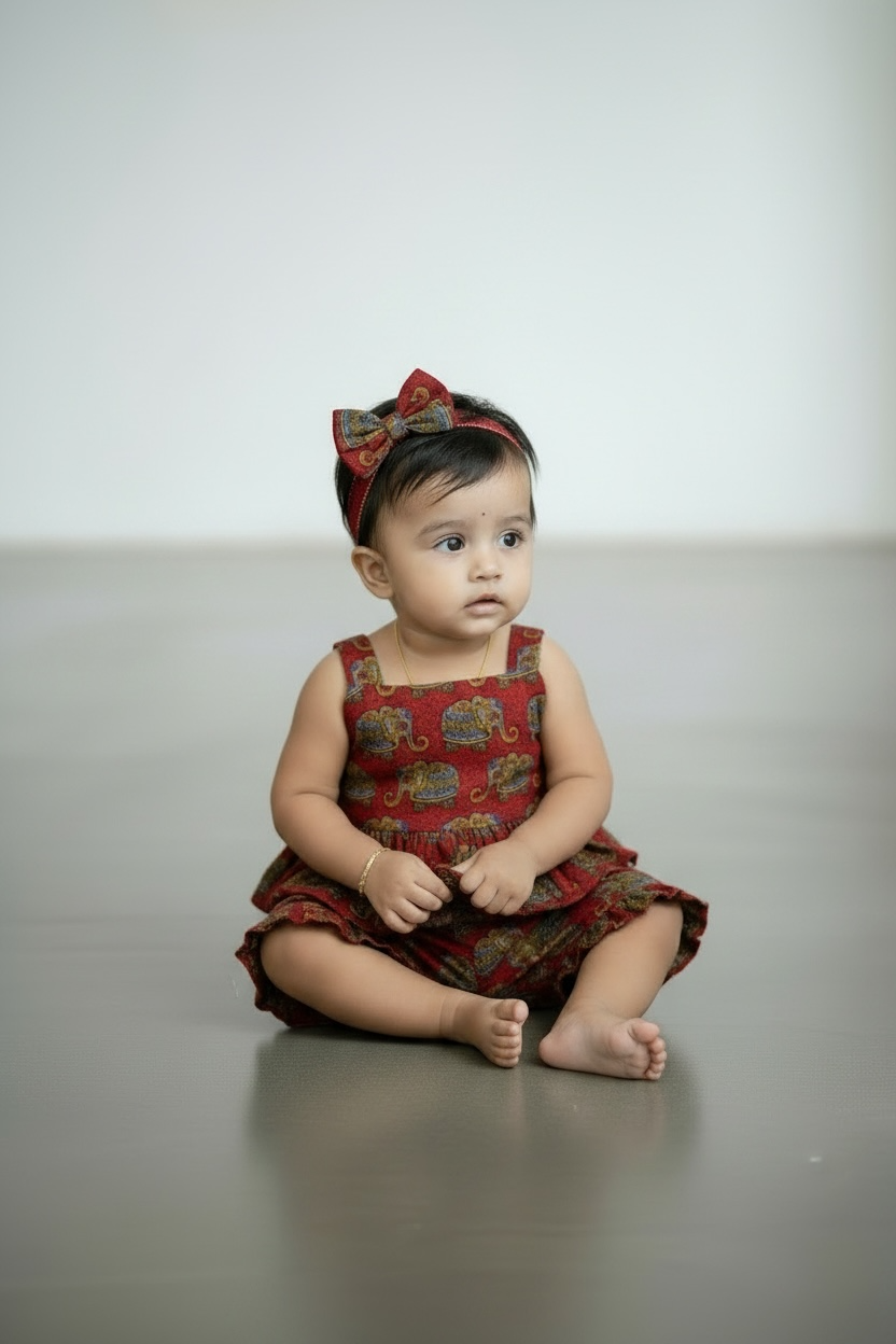 Maroon colour elephant print Kids and children co-ords set- premium cotton