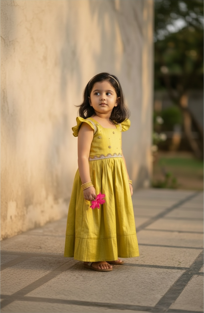 Laya - Radium green Elegant Pure tissue cotton frocks for kids for children
