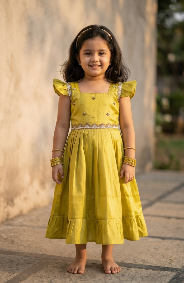 Laya - Radium green Elegant Pure tissue cotton frocks for kids for children