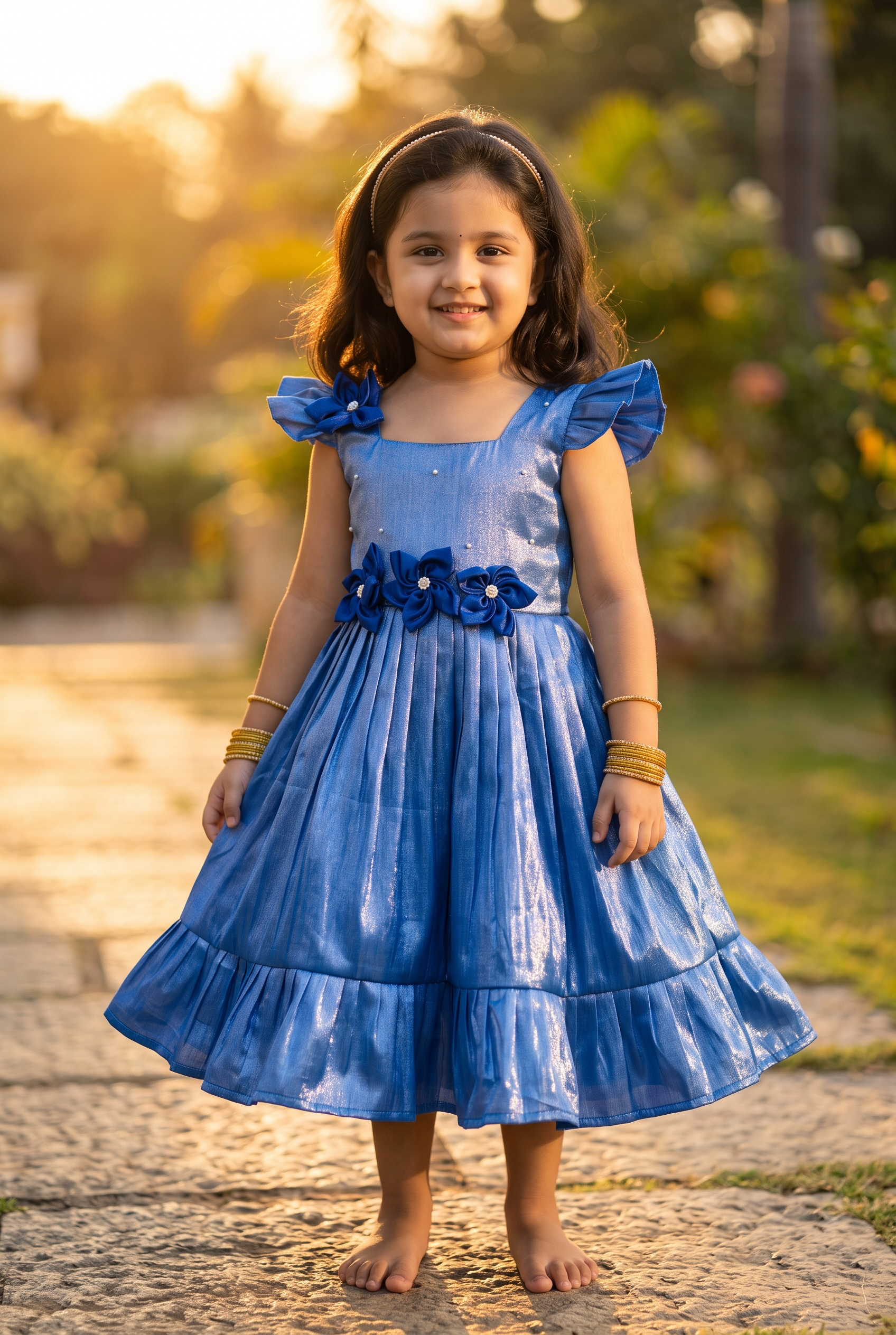 Laya - Royal blue Elegant Pure tissue cotton frocks for kids to children