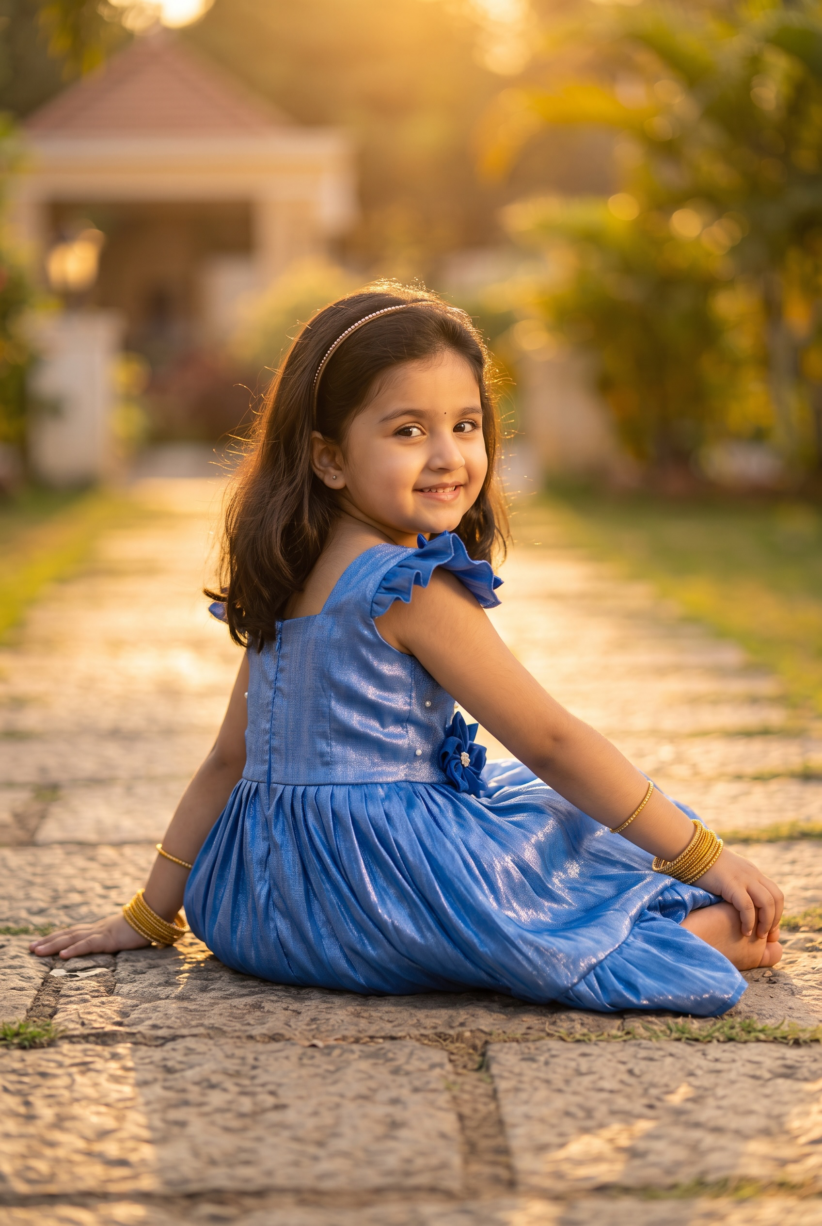 Laya - Royal blue Elegant Pure tissue cotton frocks for kids to children