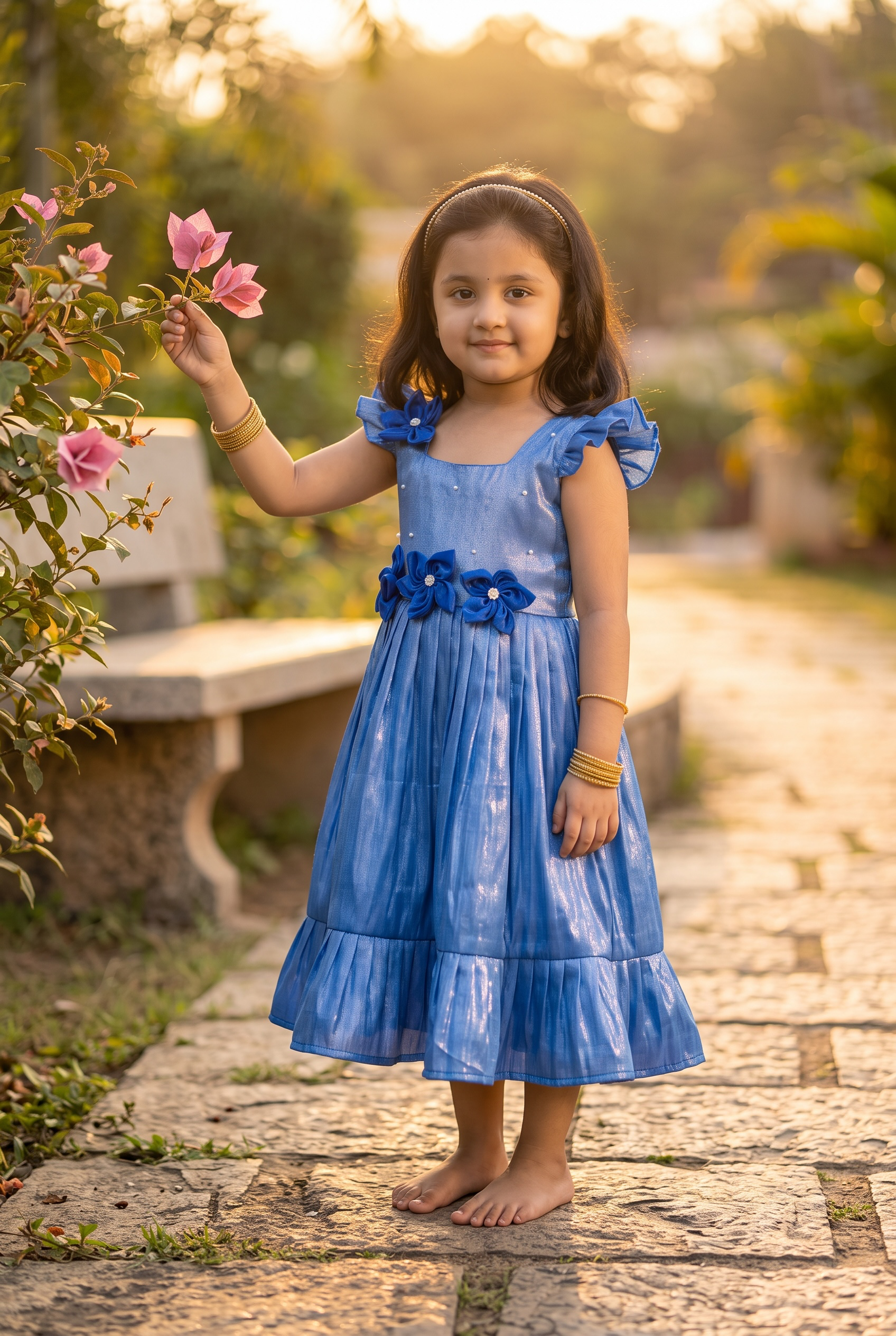 Laya - Royal blue Elegant Pure tissue cotton frocks for kids to children