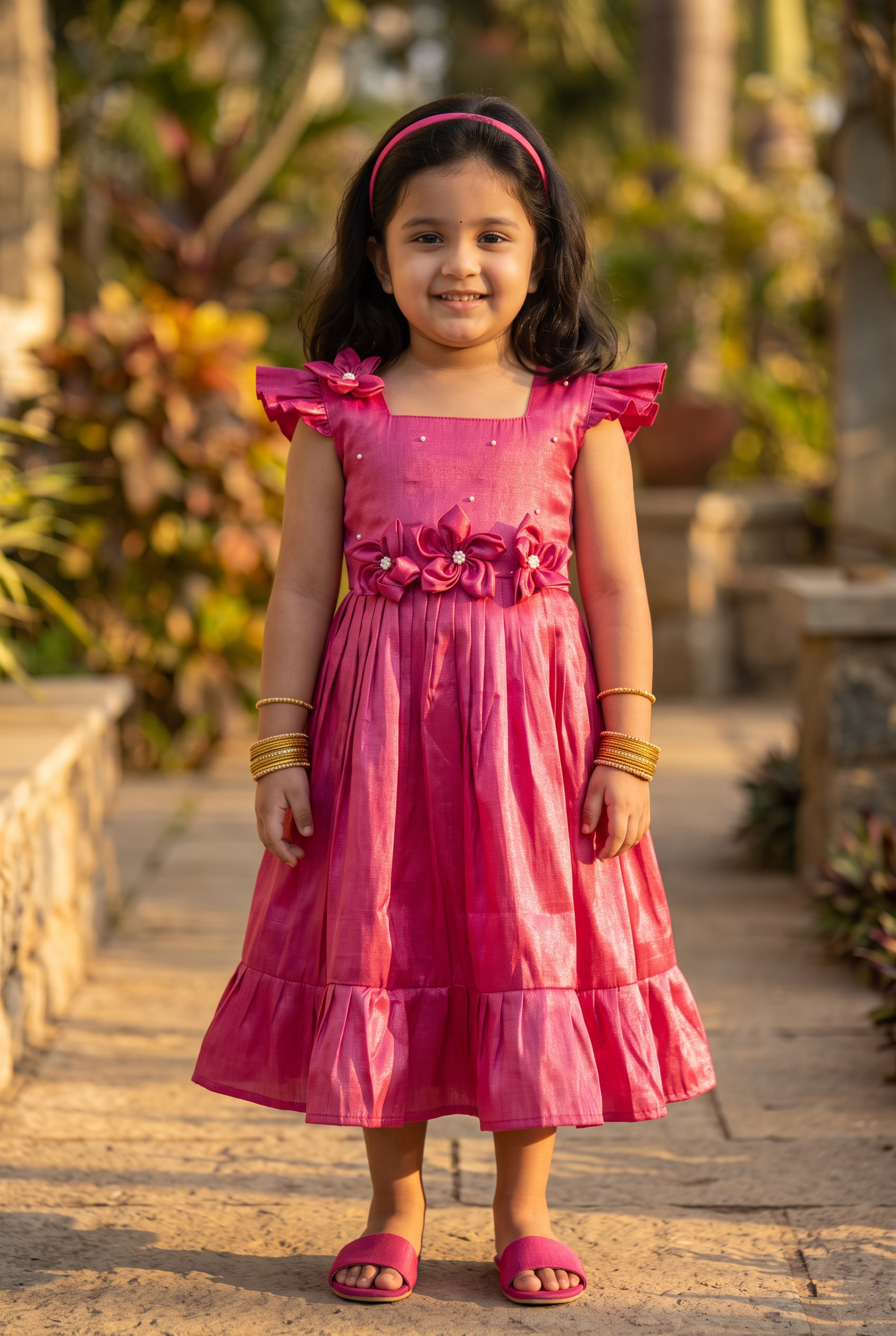 Laya - Rani pink Elegant Pure tissue cotton frocks for kids to children