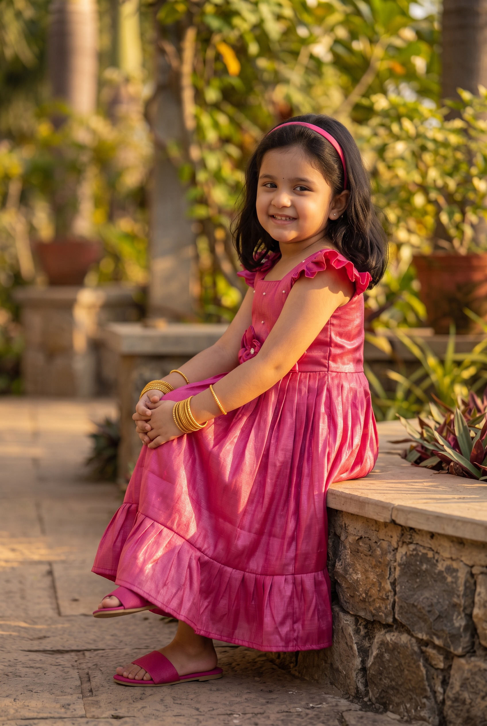 Laya - Rani pink Elegant Pure tissue cotton frocks for kids to children