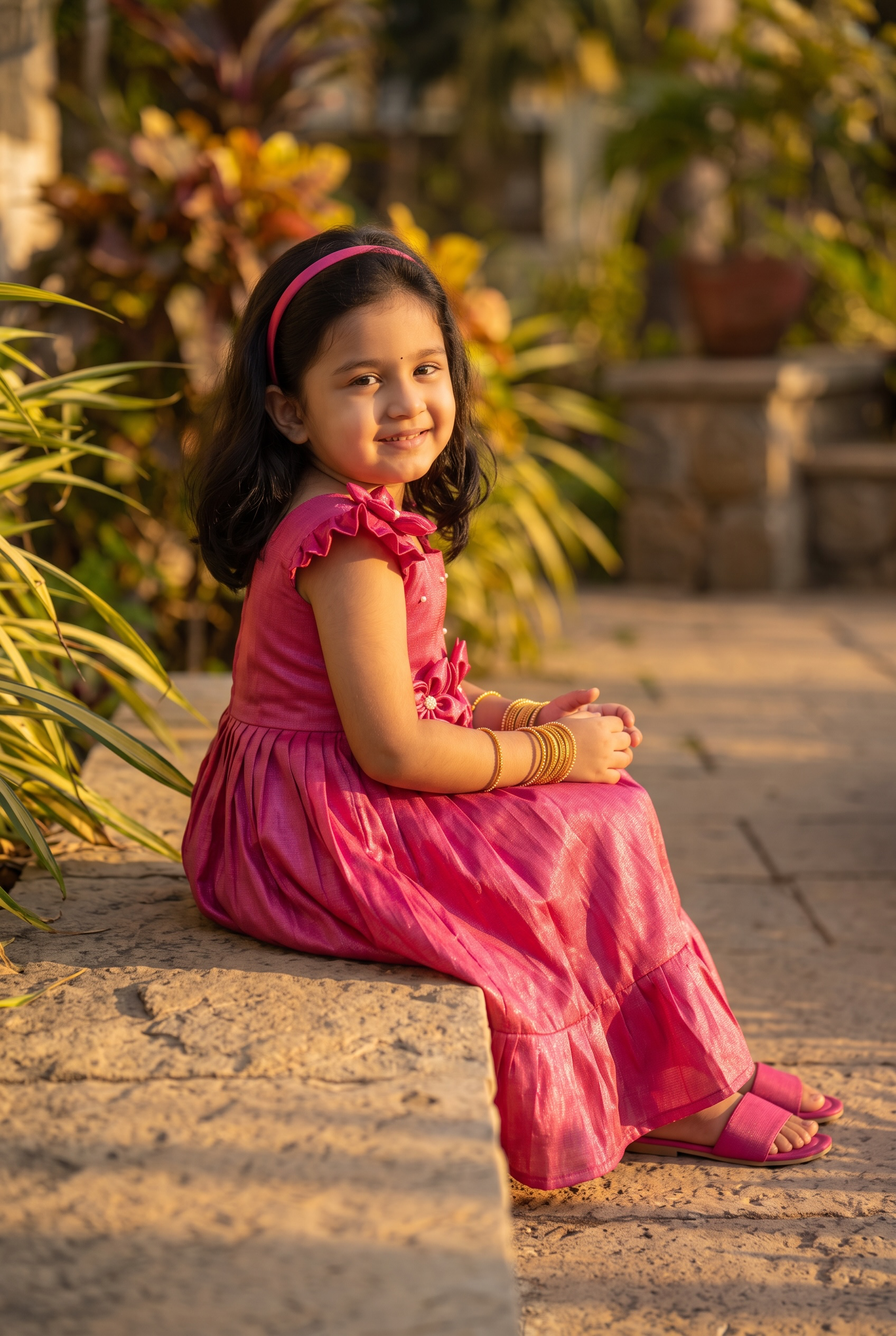 Laya - Rani pink Elegant Pure tissue cotton frocks for kids to children