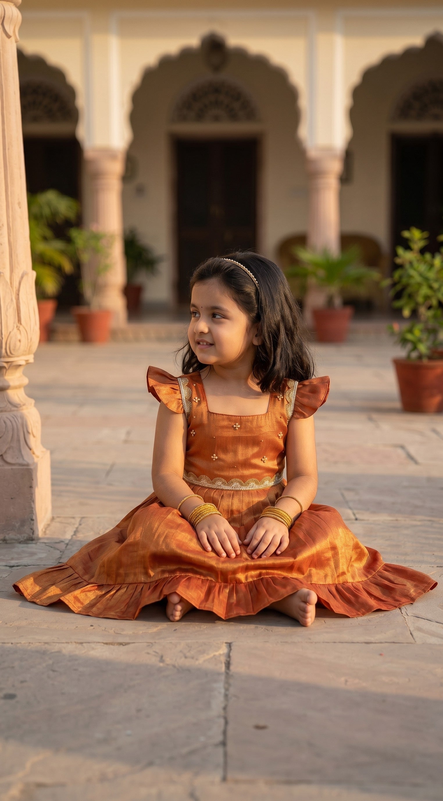 Laya - Burnt Copper Elegant Pure tissue cotton frocks for kids to children
