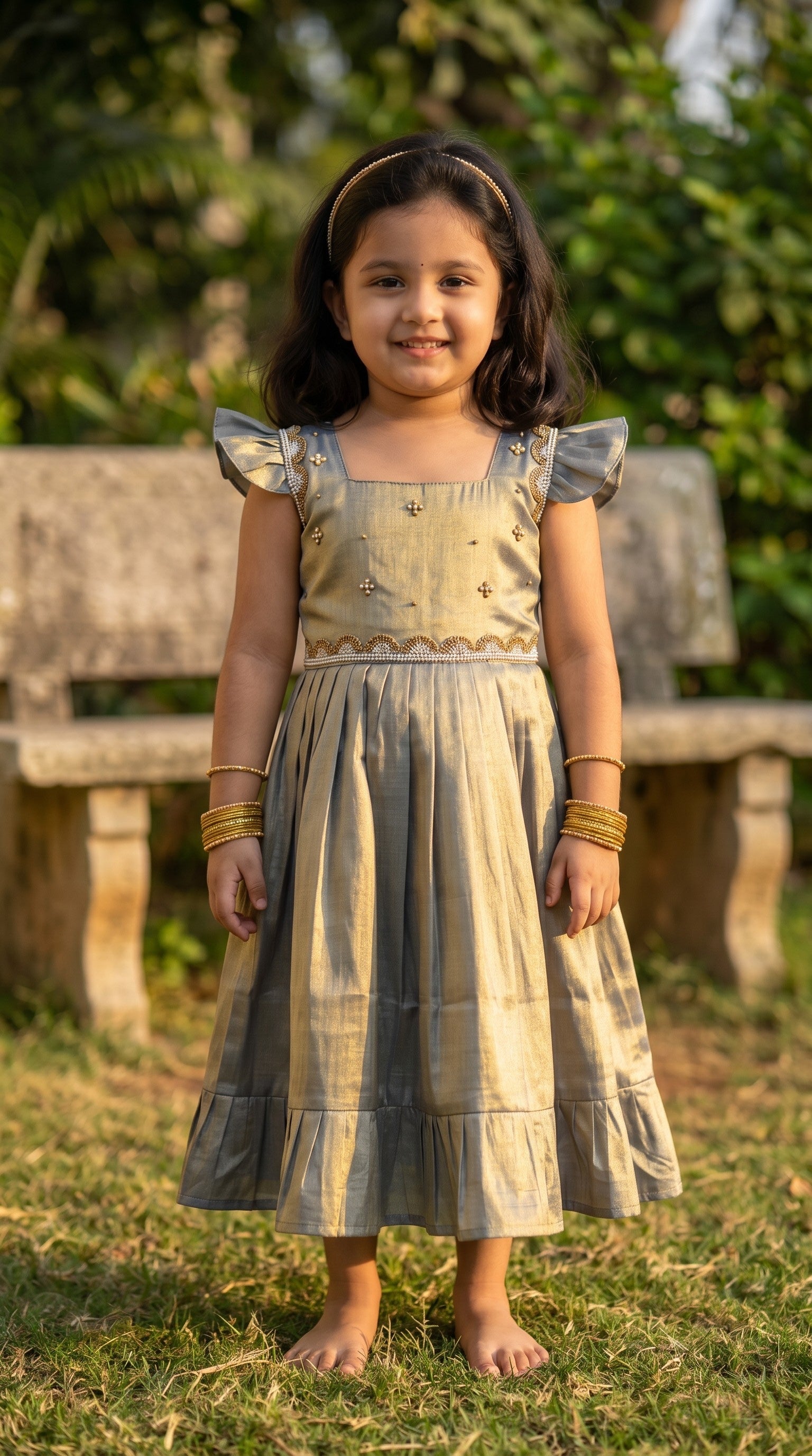 Laya -Grey Elegant Pure tissue cotton frocks for kids and children