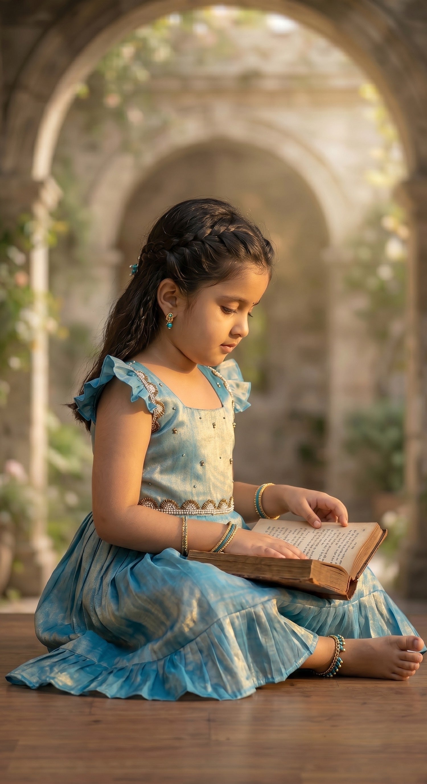 Laya -Sky blue with gold Elegant Pure tissue cotton frocks for kids and children