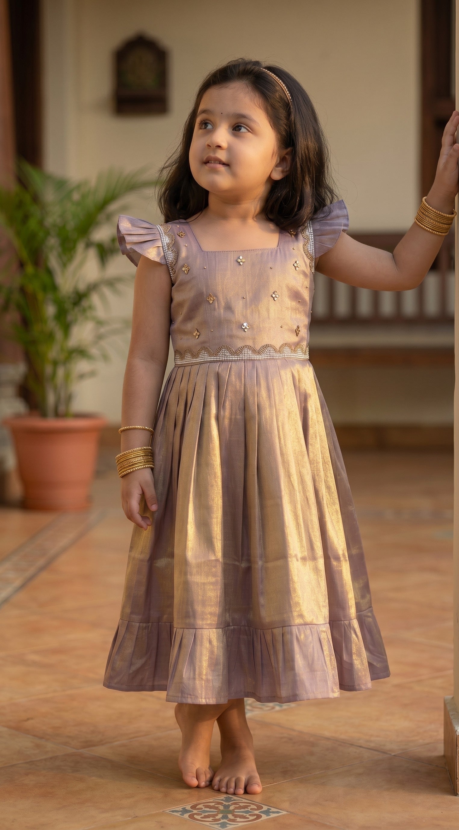 Laya - Silver grey Elegant Pure tissue cotton frocks for kids for children