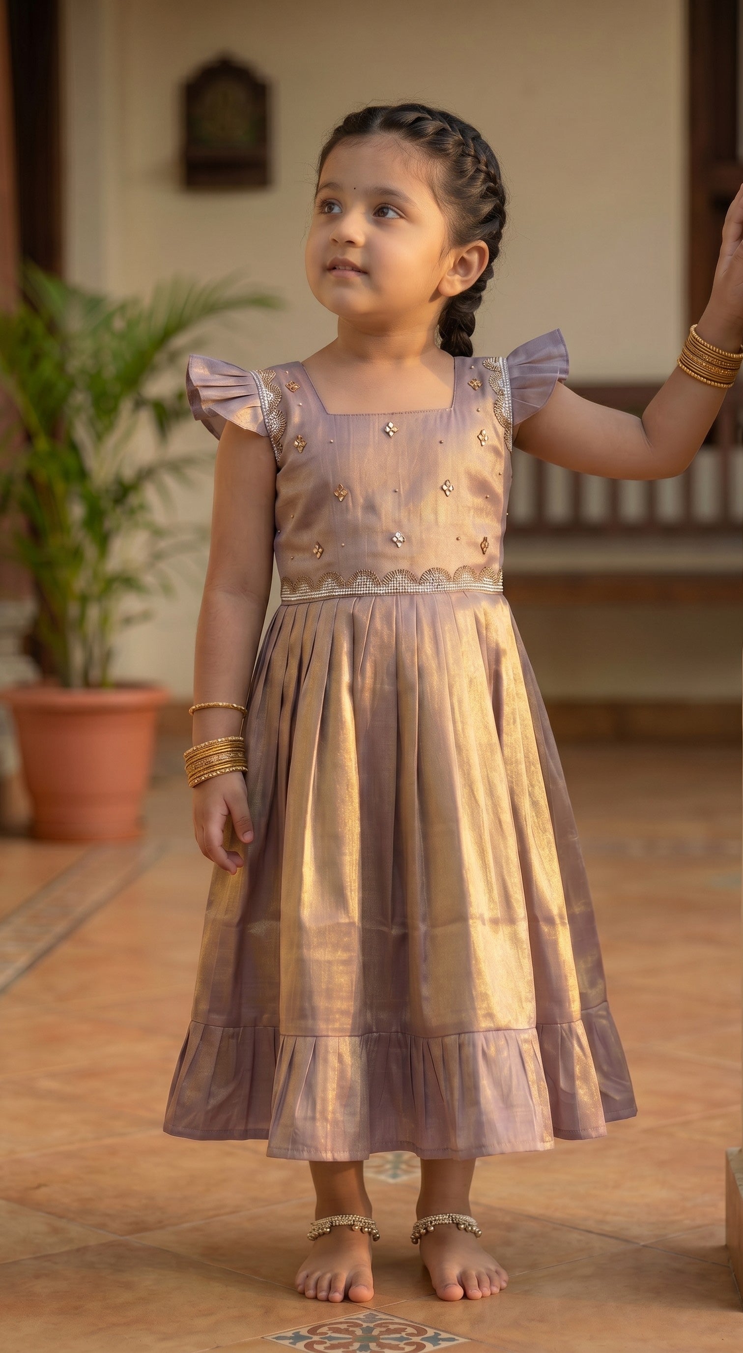 Laya - Silver grey Elegant Pure tissue cotton frocks for kids for children