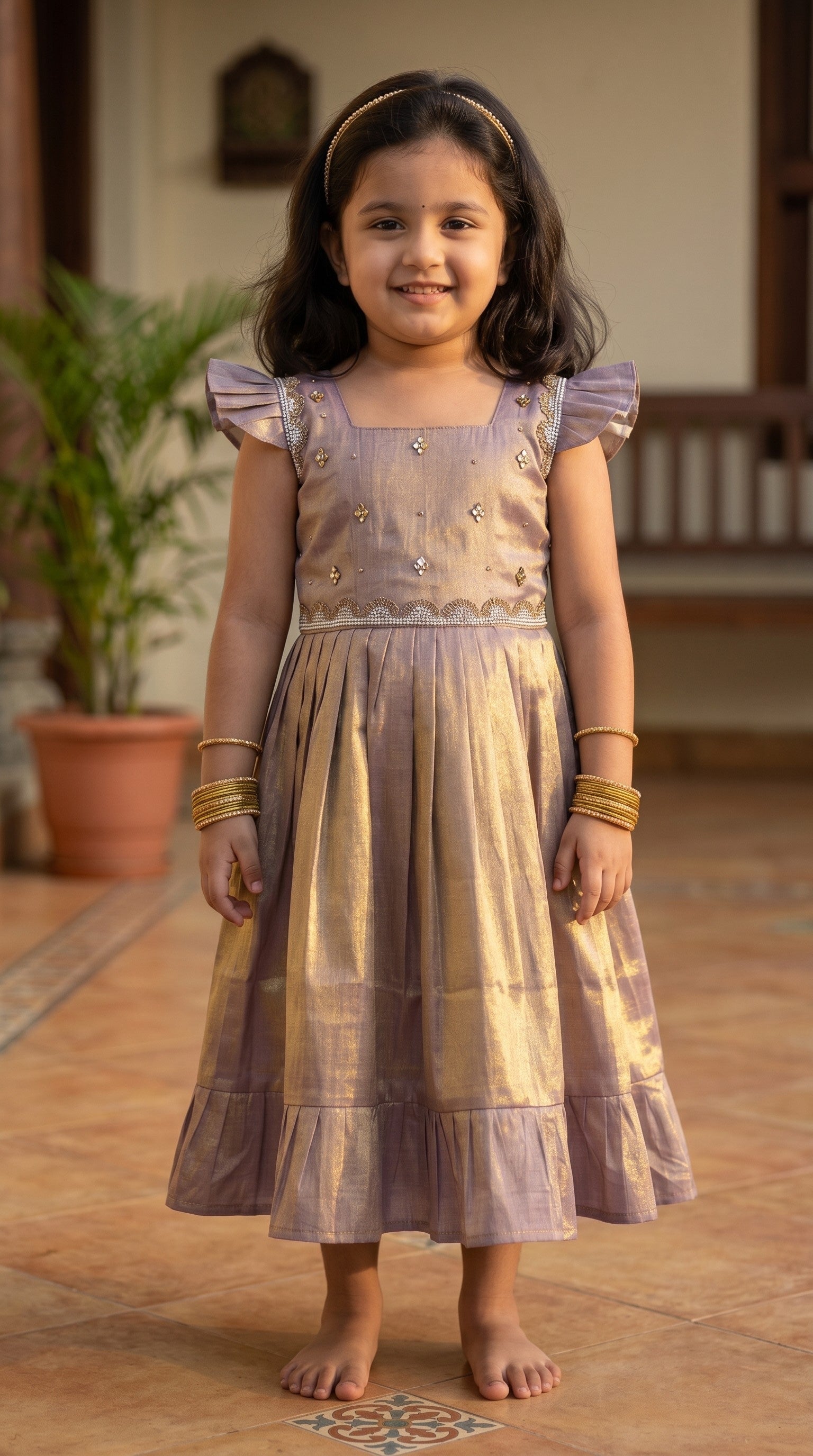 Laya - Silver grey Elegant Pure tissue cotton frocks for kids for children