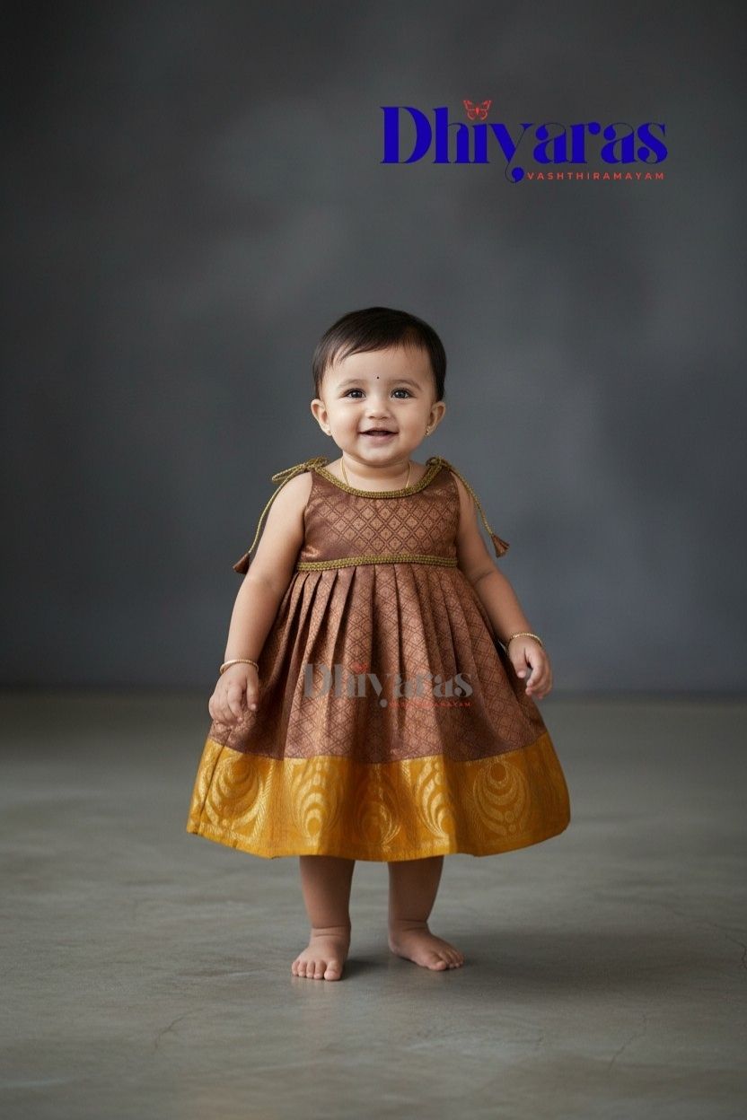 Little Dhiya - full copper zari tie knot frock for babies