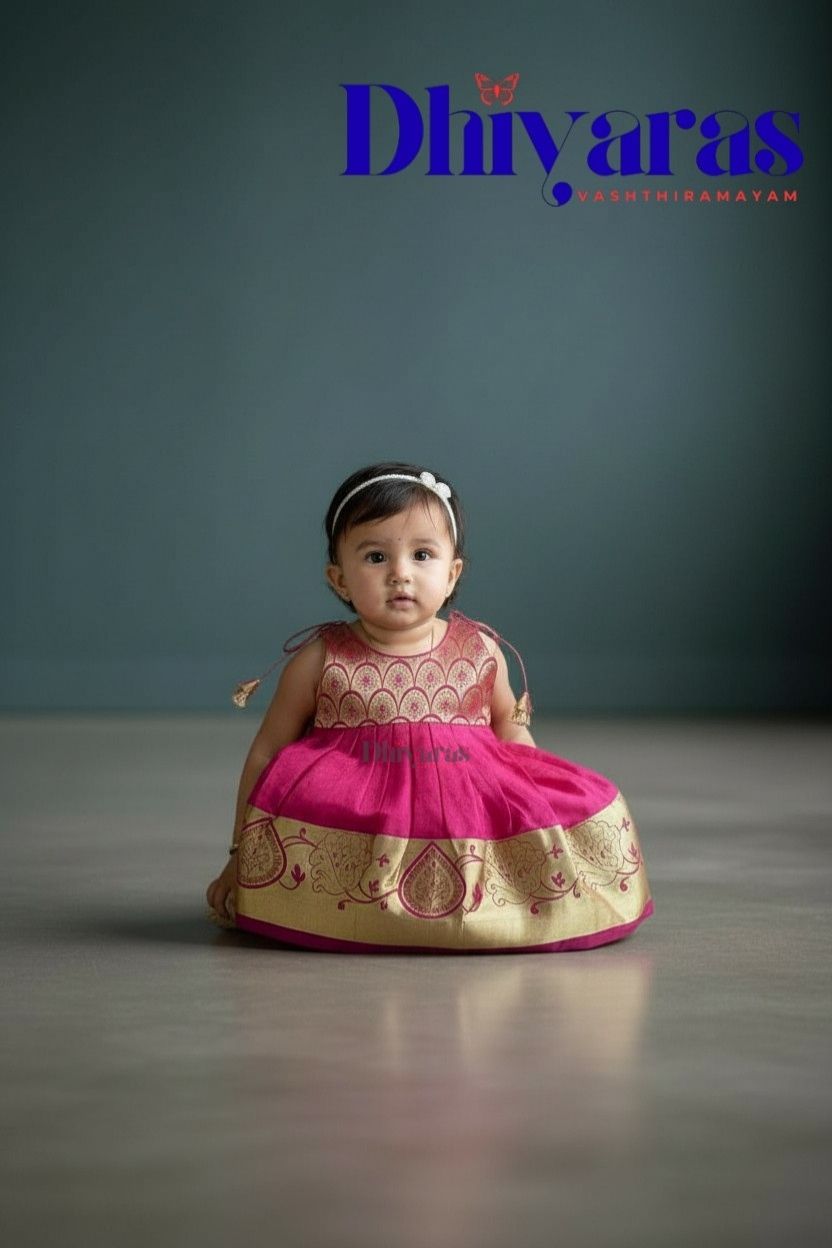 LittleDiya - darkpink feather knot frock for babies