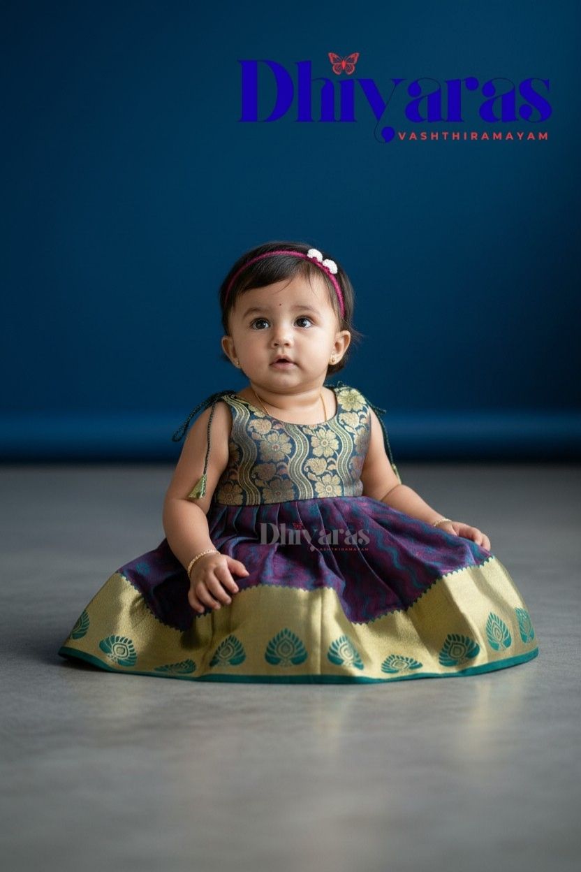 LittleDiya - green with dark blue knot frock for babies