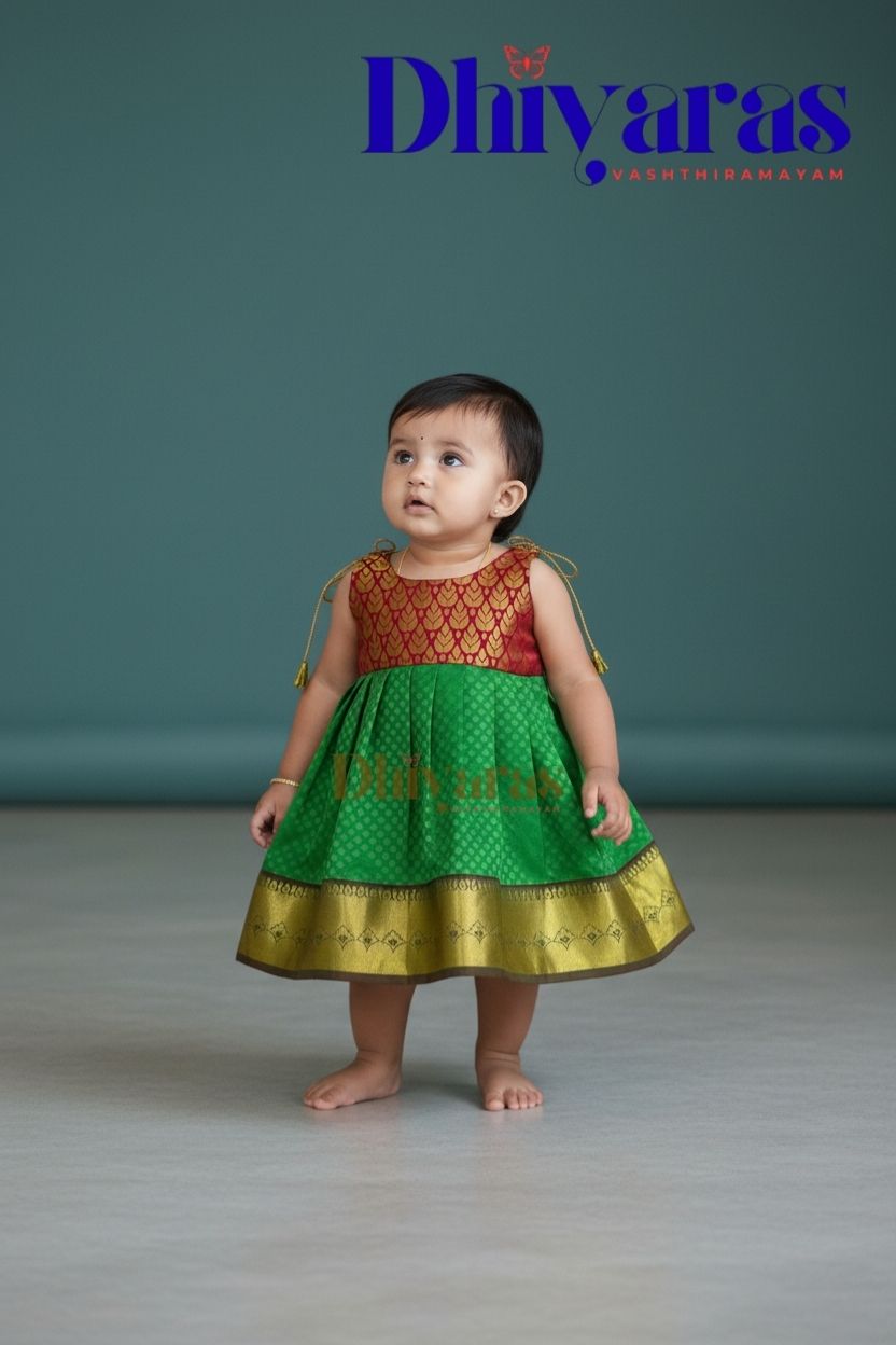 LittleDiya - green with red knot frock for babies