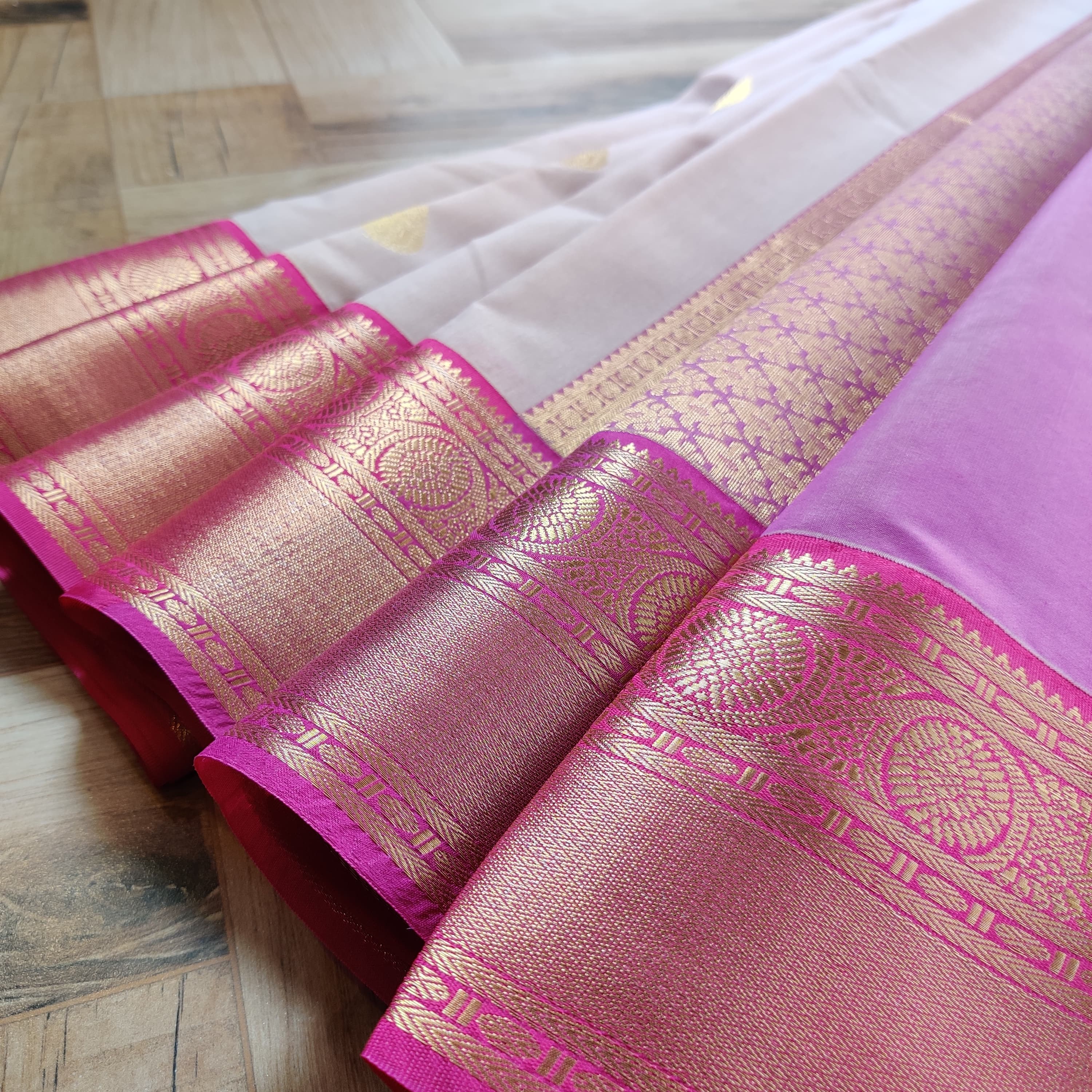 Pink with Cream White Silk saress