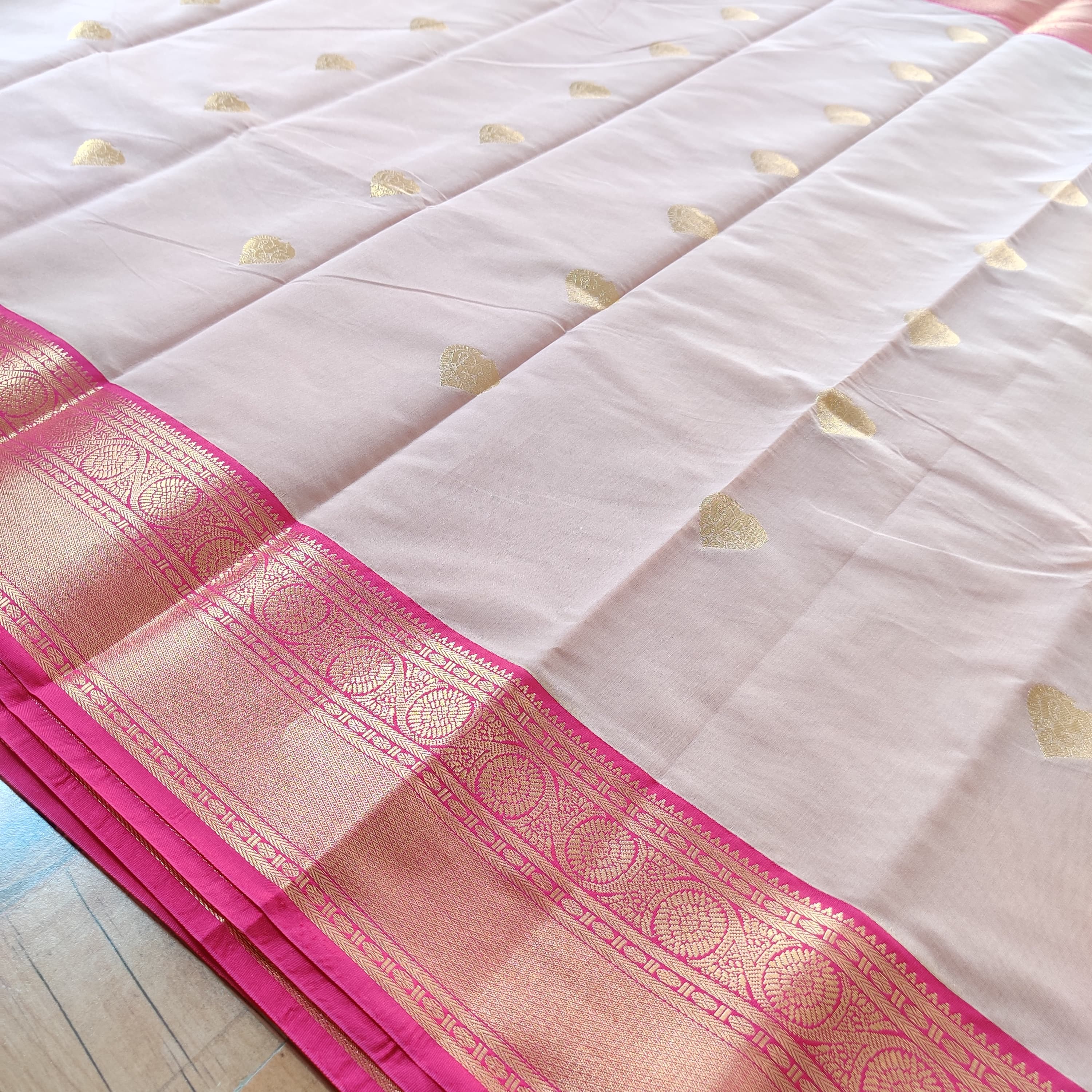 Pink with Cream White Silk saress