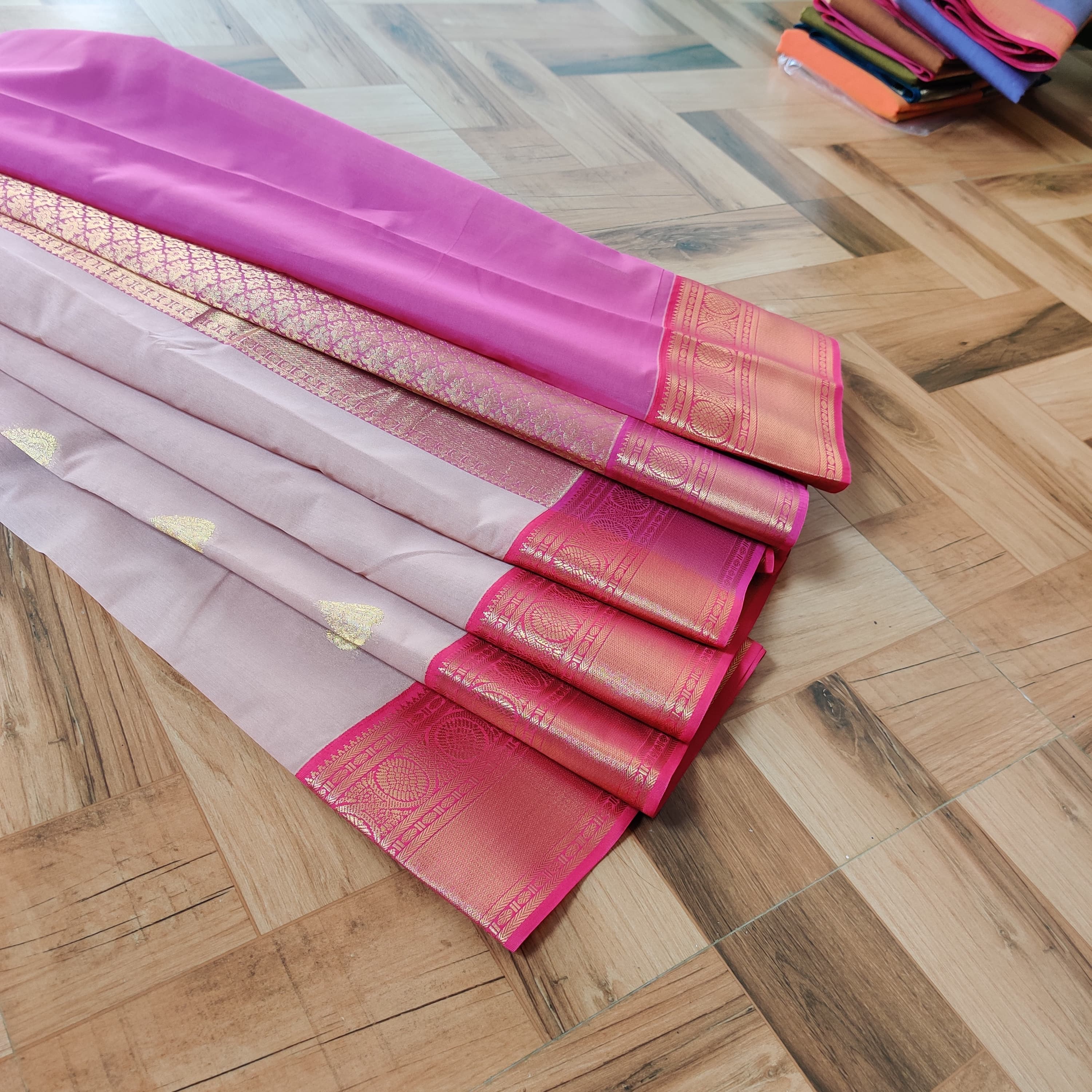 Pink with Cream White Silk saress