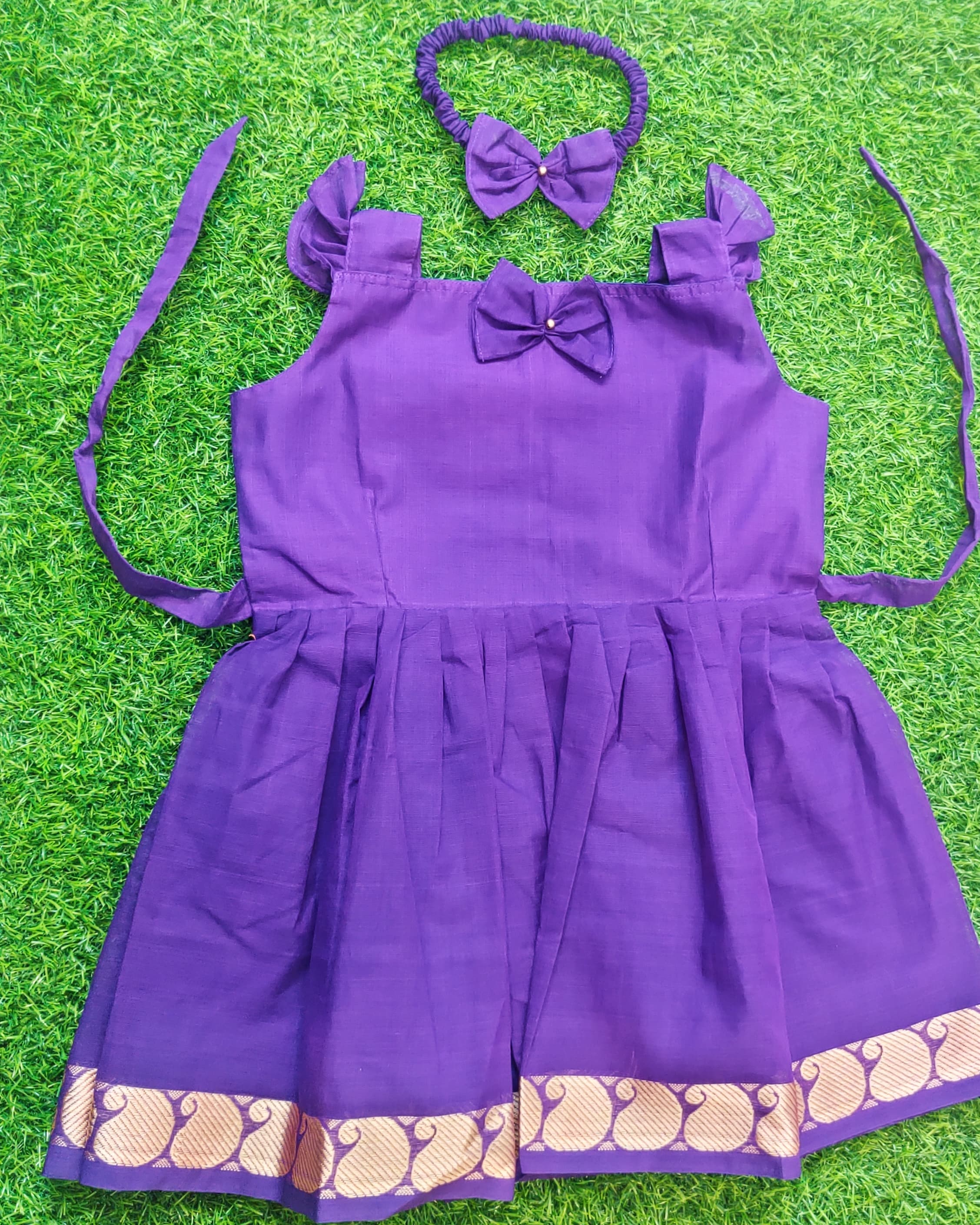 Pure cotton kids frock with head band