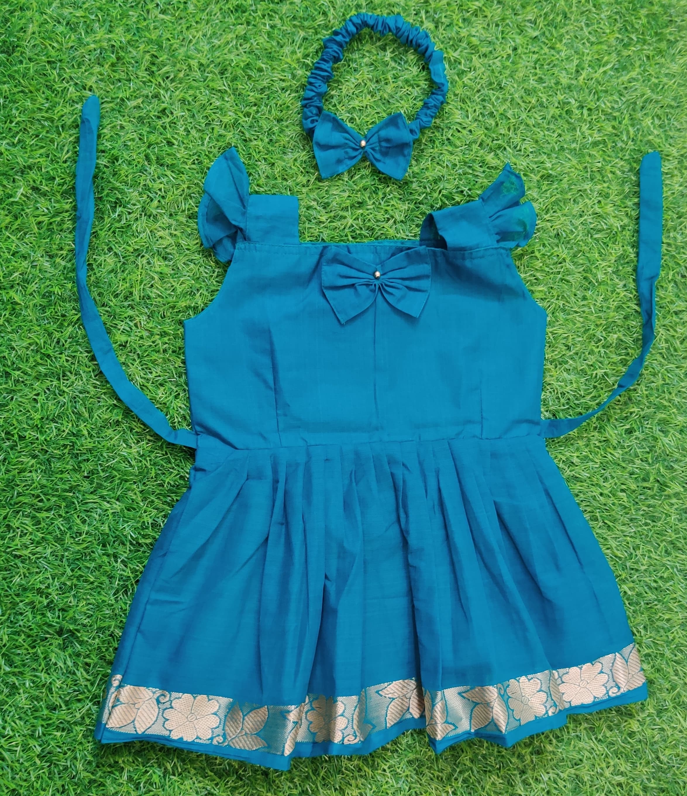 Pure cotton kids frock with head band